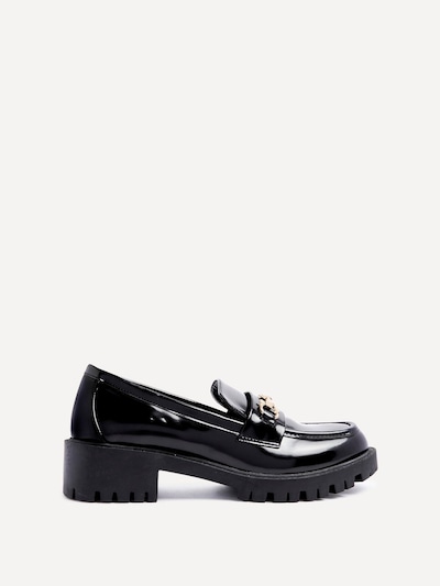 Linzi Aria Black Faux High Shine Leather Chunky Sole Loafer