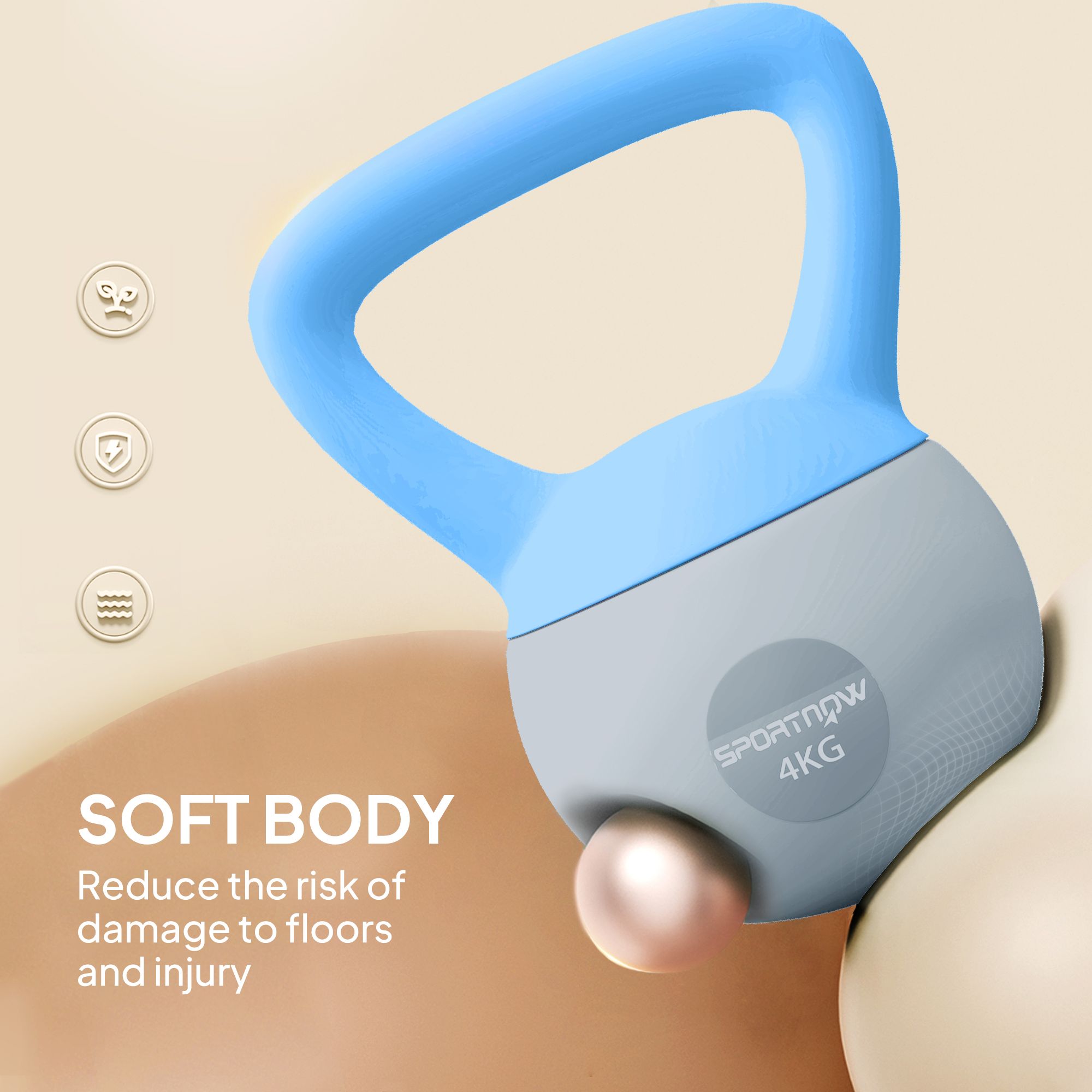 SPORTNOW 4KG Kettlebell w/ Soft Body, Non-Slip Handle, Light Blue and Grey image 4