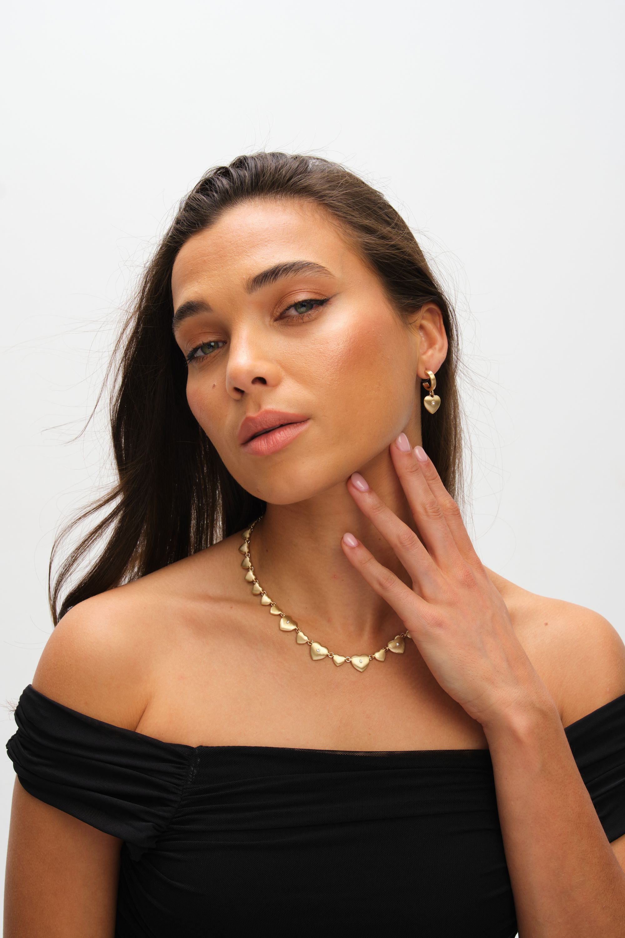 Inicio Gold Plated Brushed Heart and Crystal Allway Necklace - Gift Pouch image 3