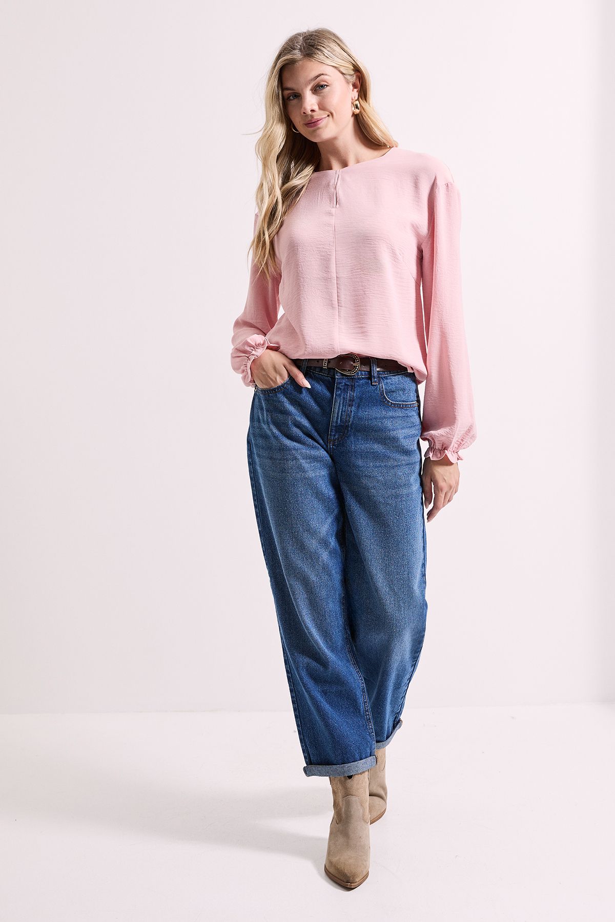 Dorothy Perkins Keyhole Front Long Sleeve Blouse Blush image 1