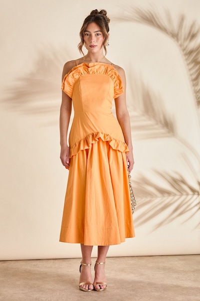 Coast Strappy Frill Midi Holiday Dress Orange