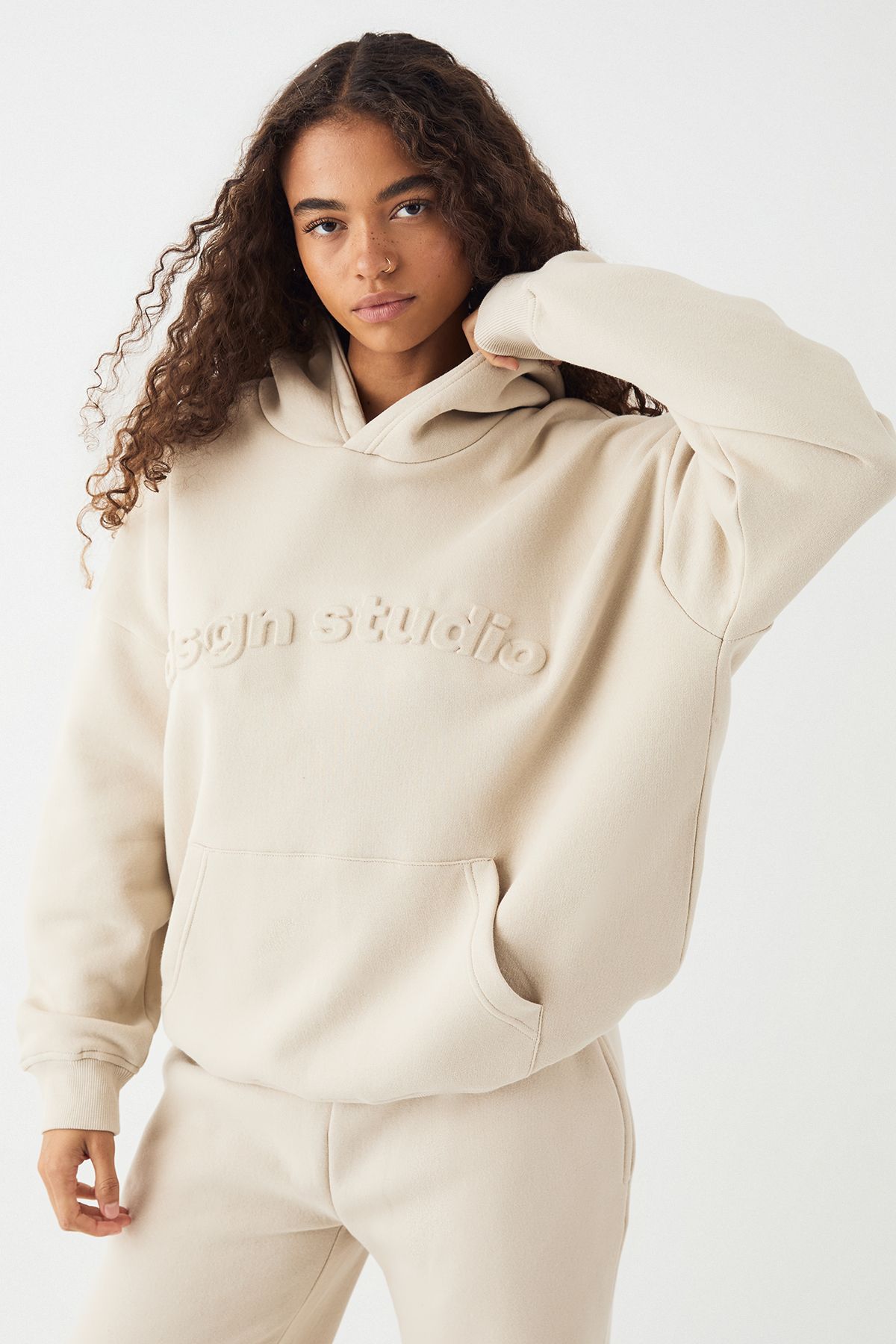 DSGN Studio DSGN Studio Embossed Oversized Hoodie Stone image 1
