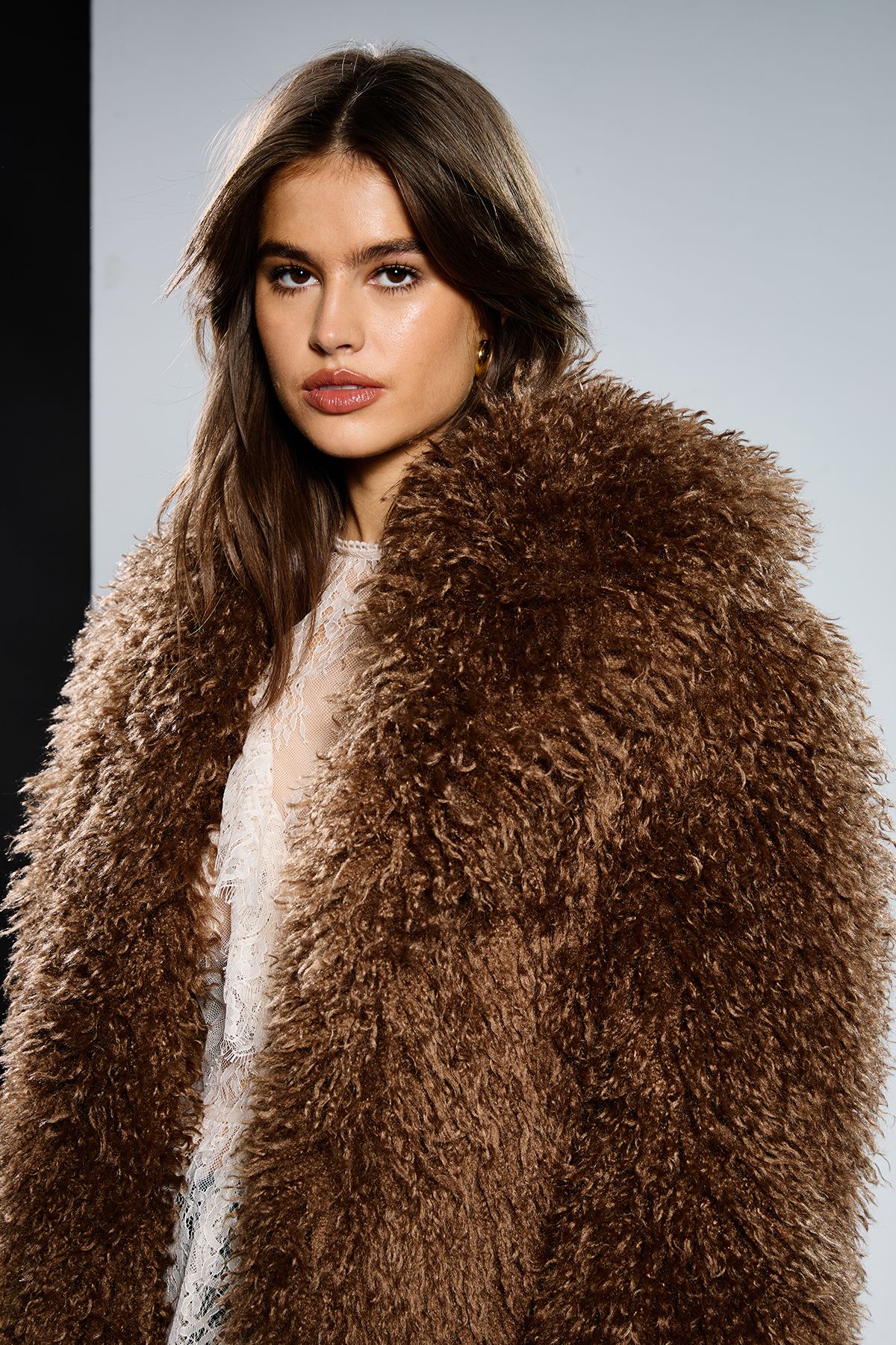 RUNWAY 1.8.1.8 Runway 1.8.1.8 Long Shaggy Fur Coat Brown image 2