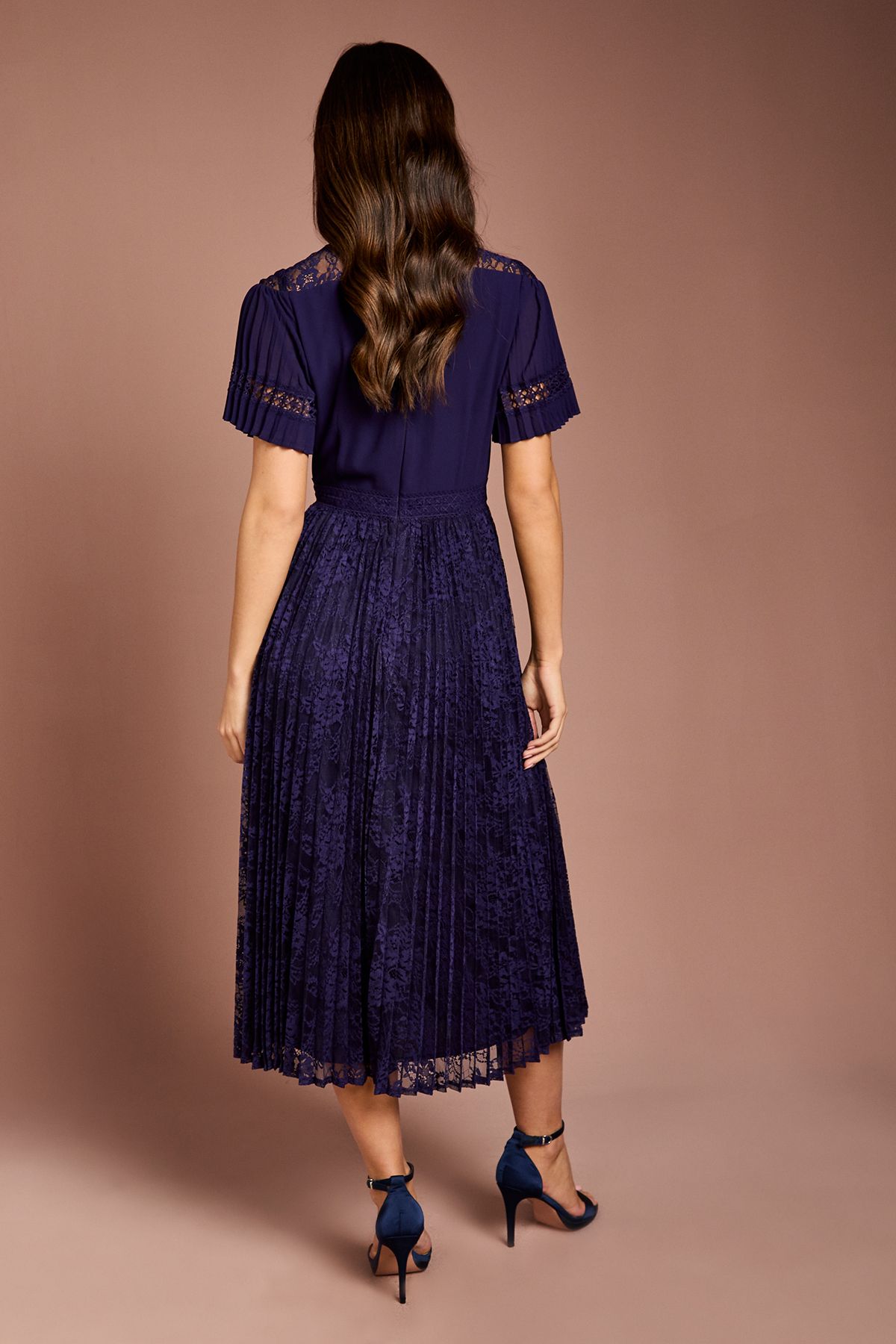 Coast Pleated Lace Midi Dress Navy image 3