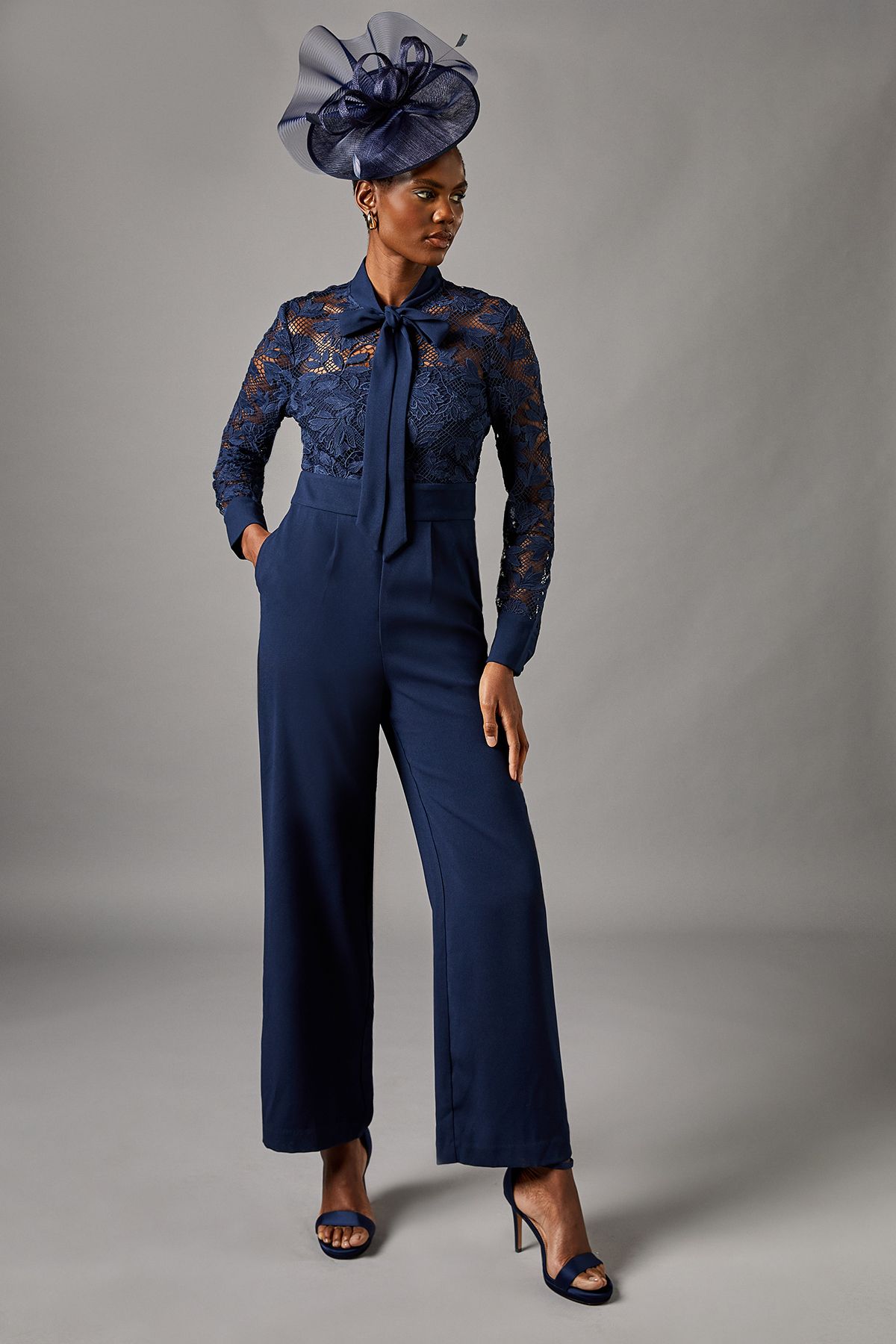 Coast Lace Tie Neck Jumpsuit Navy