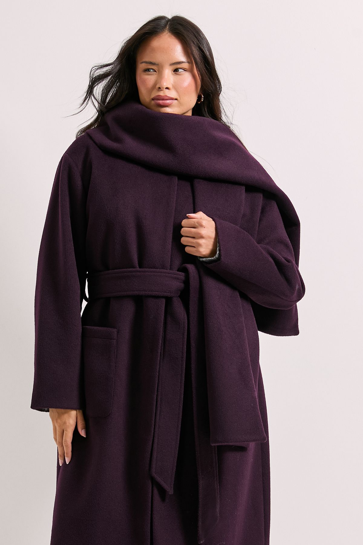 Dorothy Perkins Belted Round Neck Scarf Coat Cherry image 4