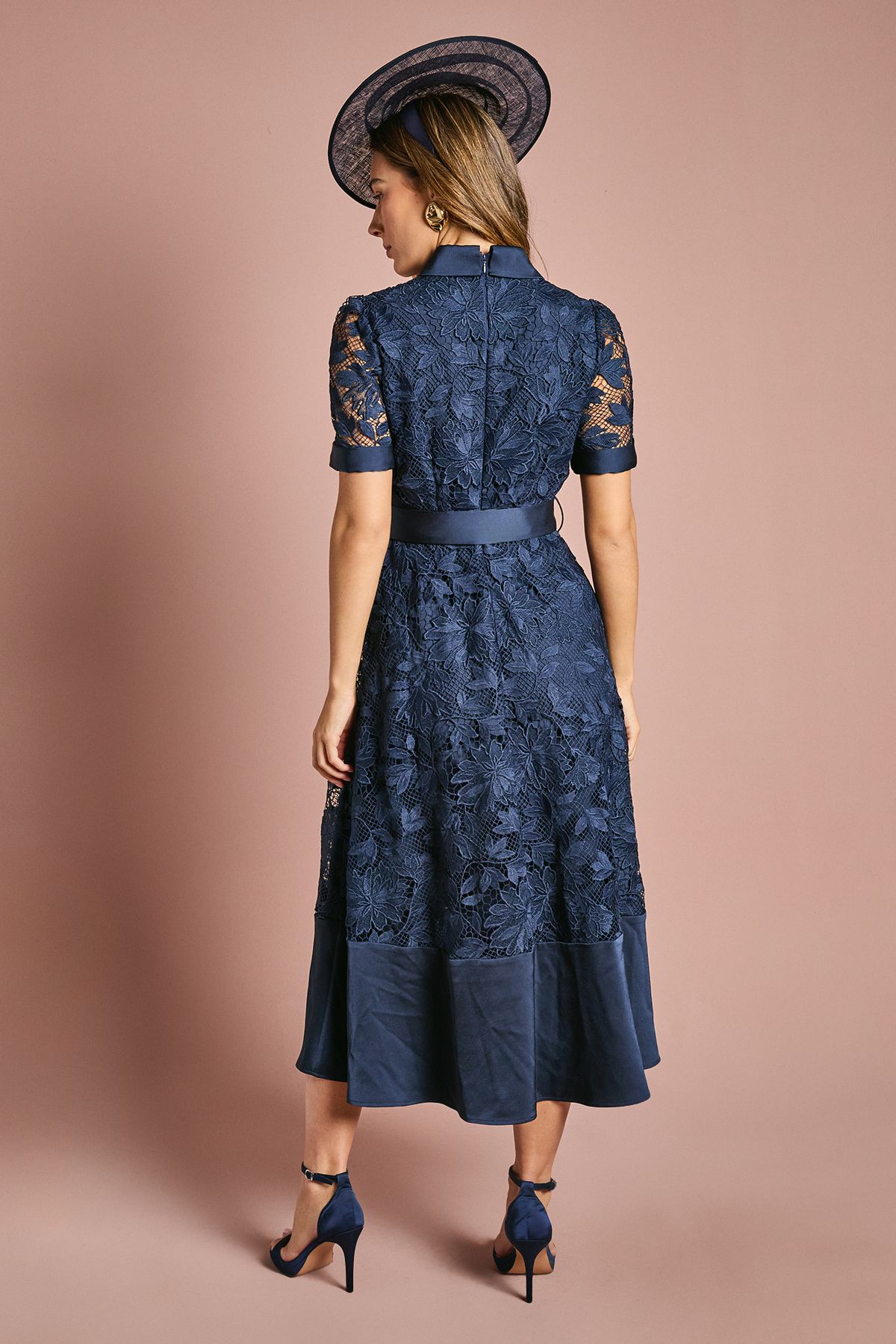 Coast Satin Trim Lace Shirt Midi Dress Dusty Blue image 3
