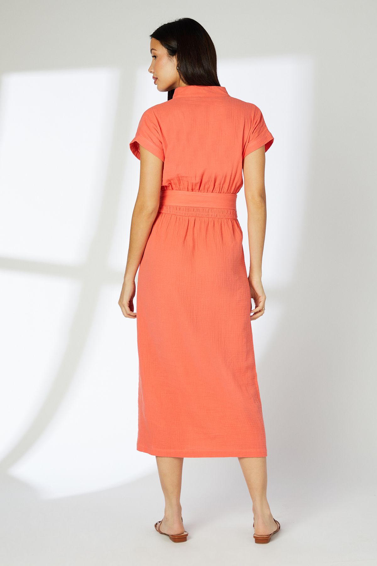 Principles Coral Gauze Belted Midi Dress Coral image 4