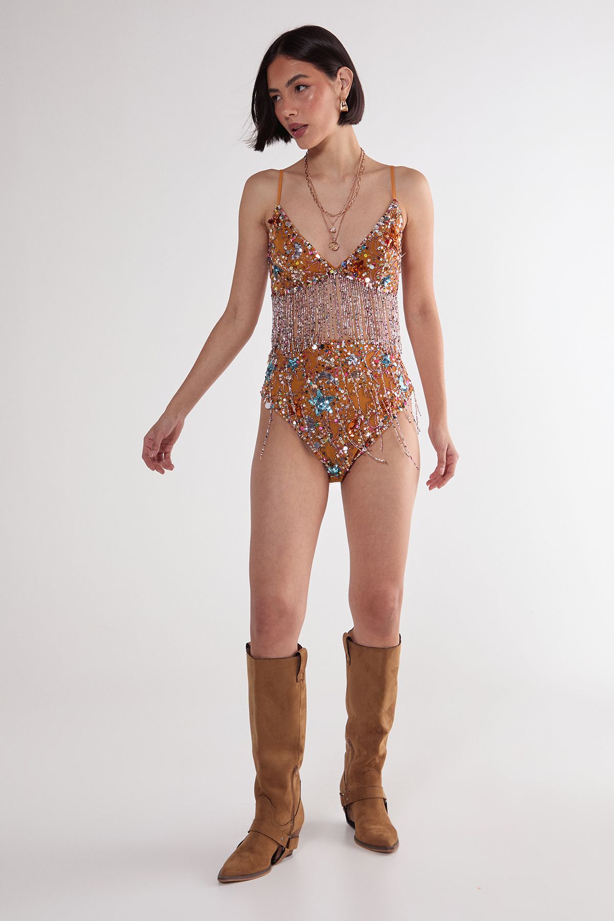 NastyGal Star Embellished Tassel Booty Shorts Orange image 2