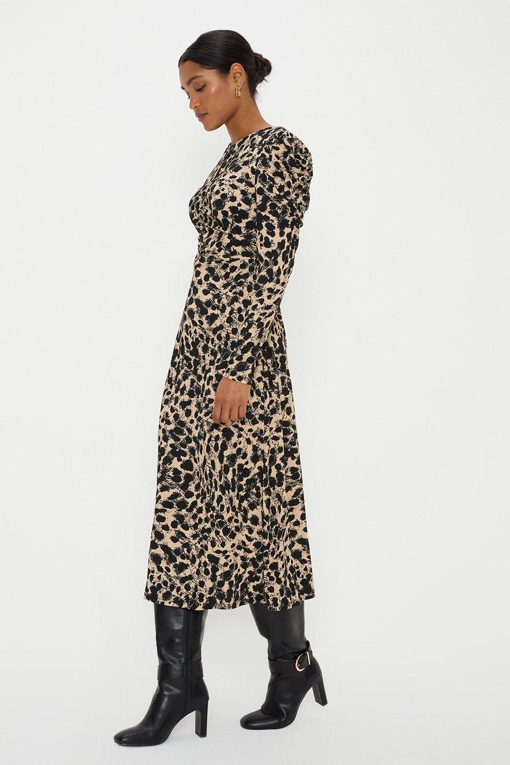 Dorothy Perkins Leopard Keyhole Jersey Midi Dress Leopard