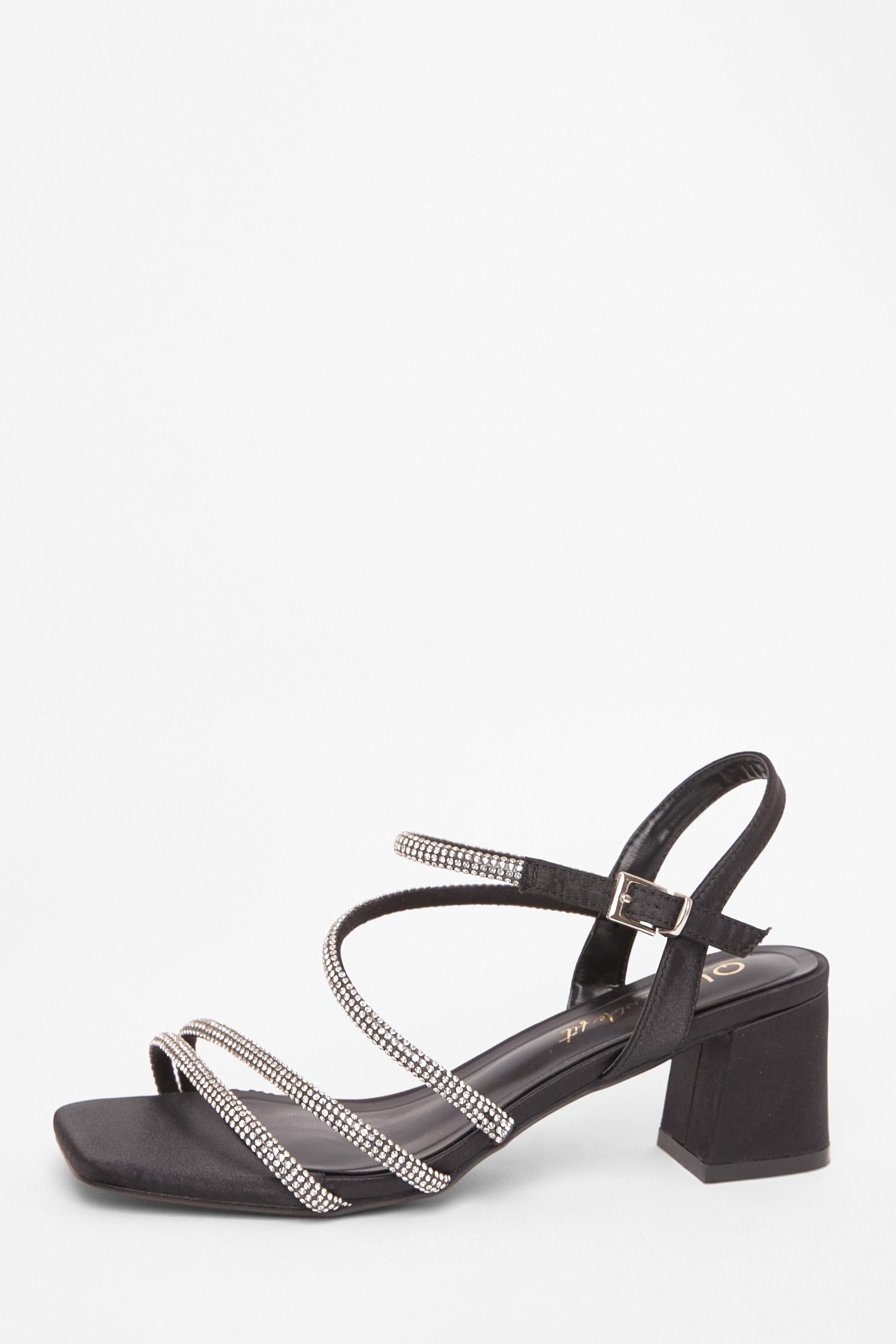 Quiz Black Wide Fit Diamante Block Heels image 3