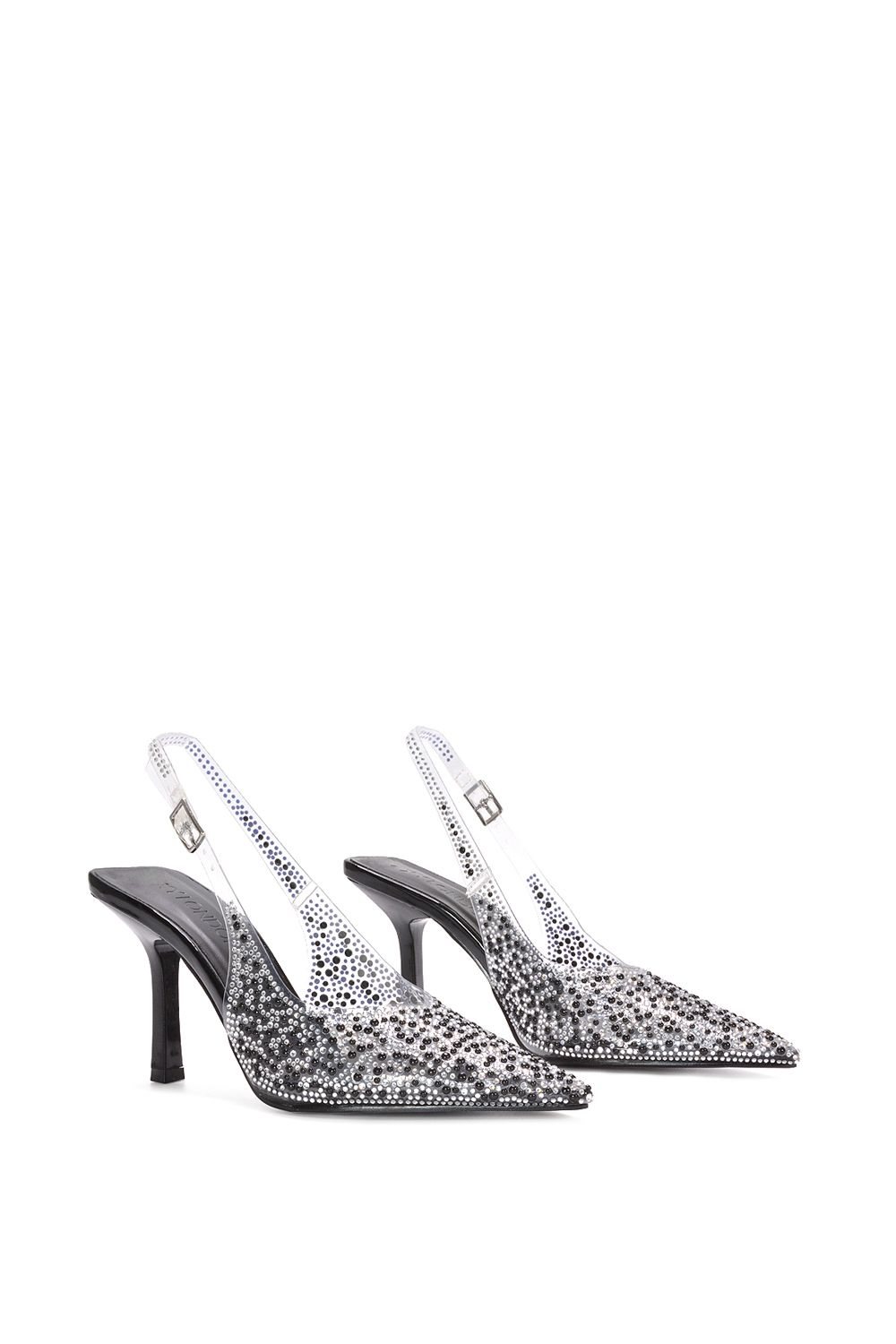 XY London 'Pauline' Pointed Toe Perspex Sparkly Slingback Stiletto High Heels image 3