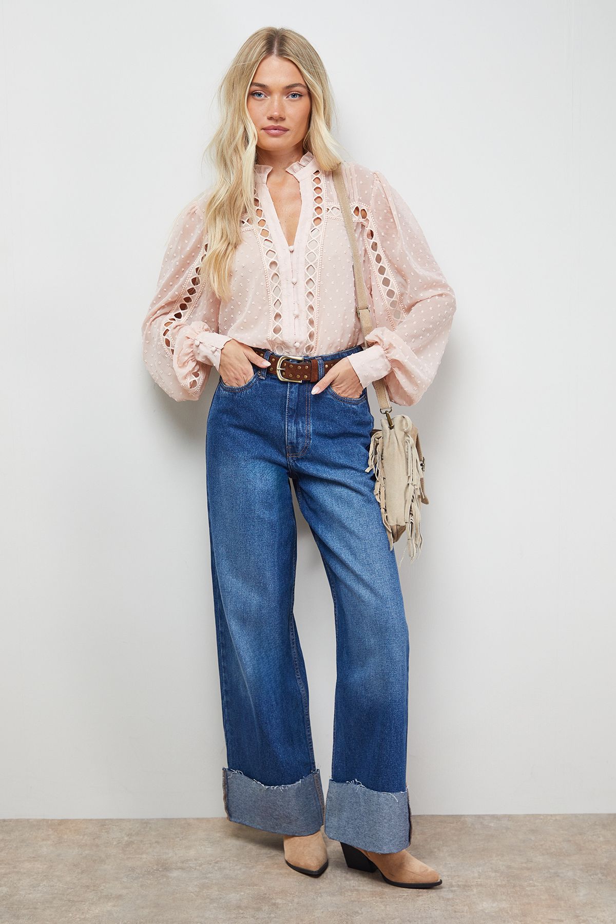 Oasis Dobby Chiffon Trim Detail Button Down Blouse Rose image 2