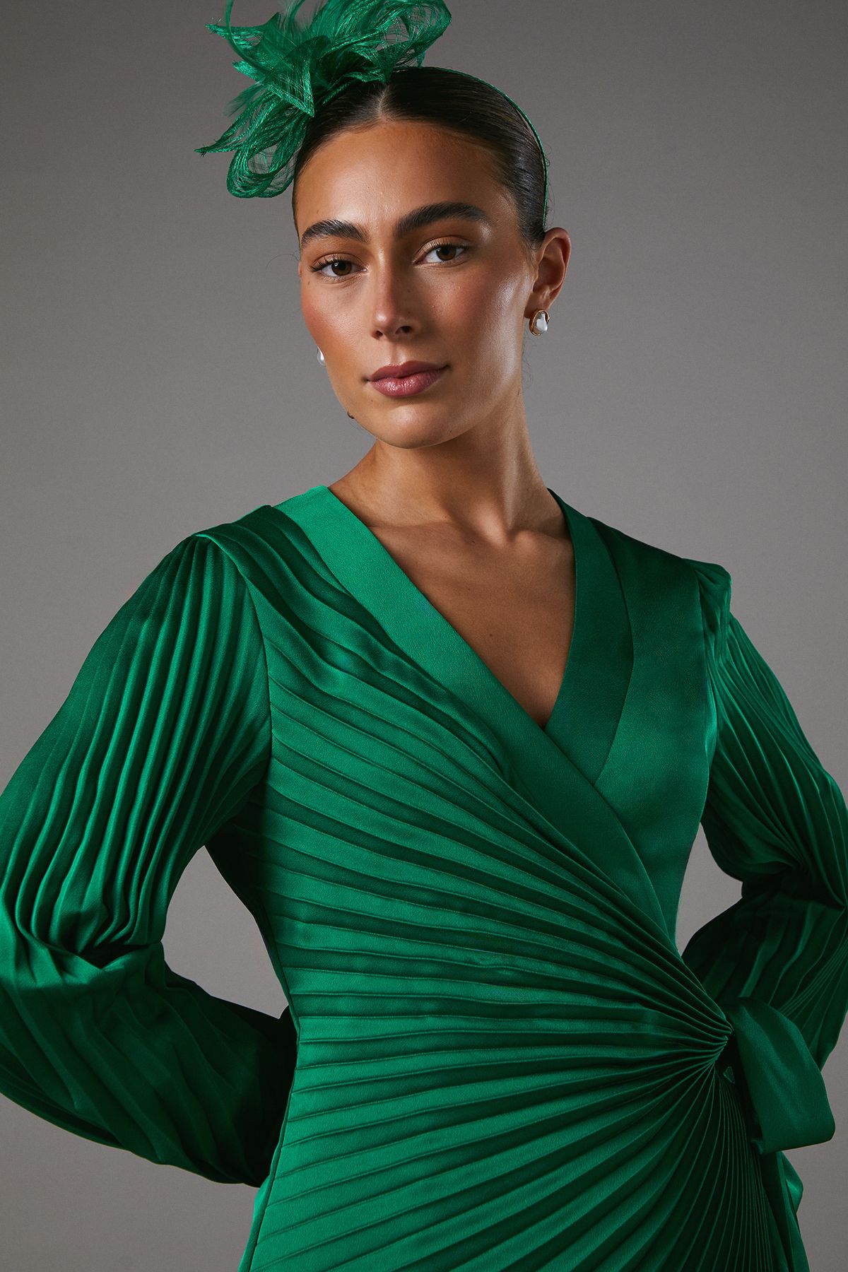 Coast Satin Pleated Wrap Dress Green image 4