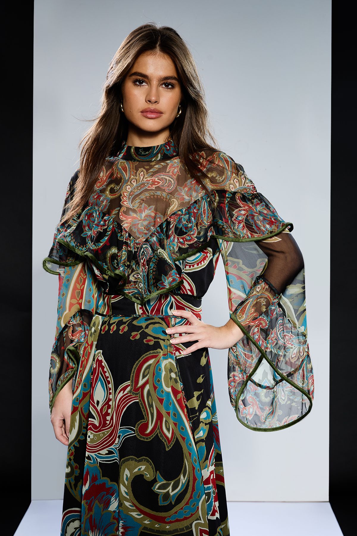 RUNWAY 1.8.1.8 Runway 1.8.1.8 Wide Sleeve High Neck Maxi Dress Multi image 2