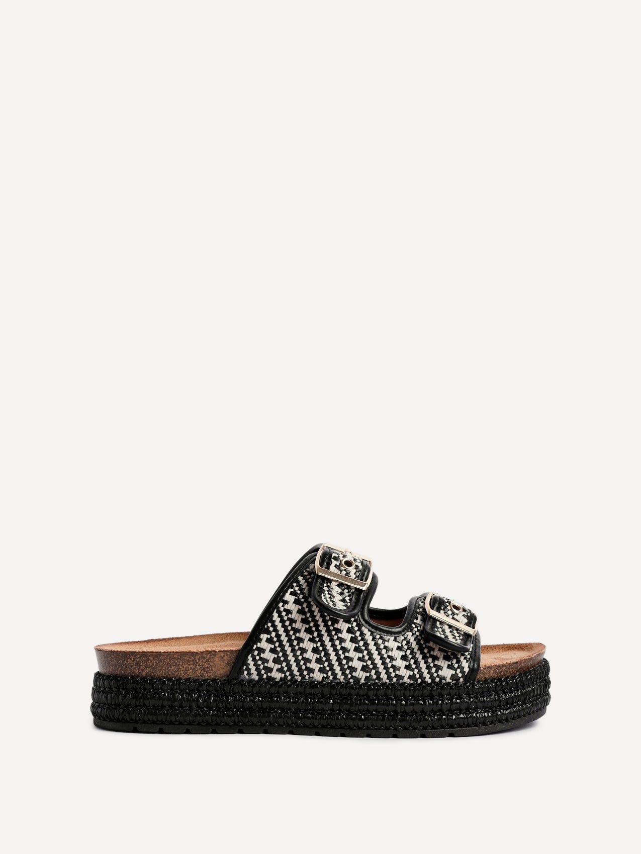 Linzi Cici Black Double Buckle Flatform Sandals