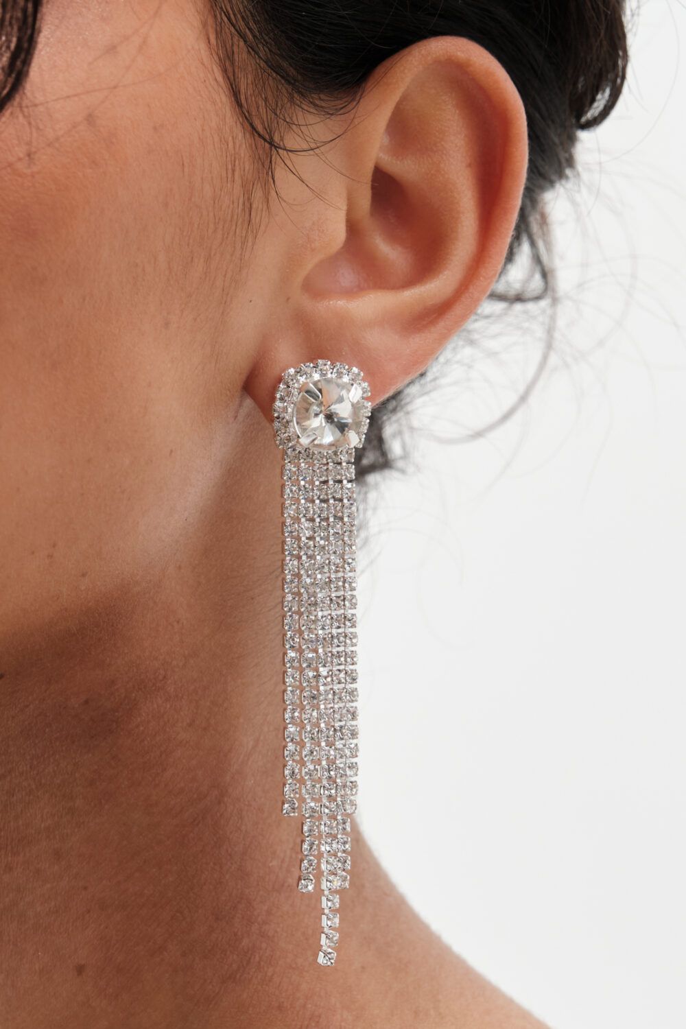 Mood Mood Silver Crystal Halo Diamante Shower Drop Earrings
