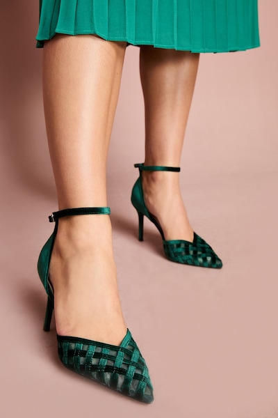 Coast Sophia Velvet & Mesh Detail high Stiletto Heel Court Shoes Emerald