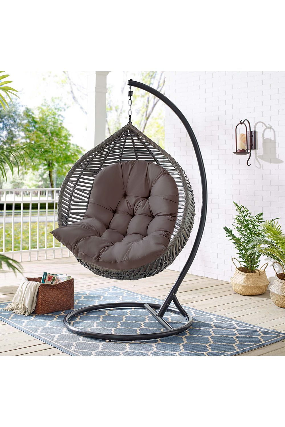 Living and Home 80cm W x 108cm H Hanging Egg Swing Chair Cushion Hanging Basket Cushion image 1
