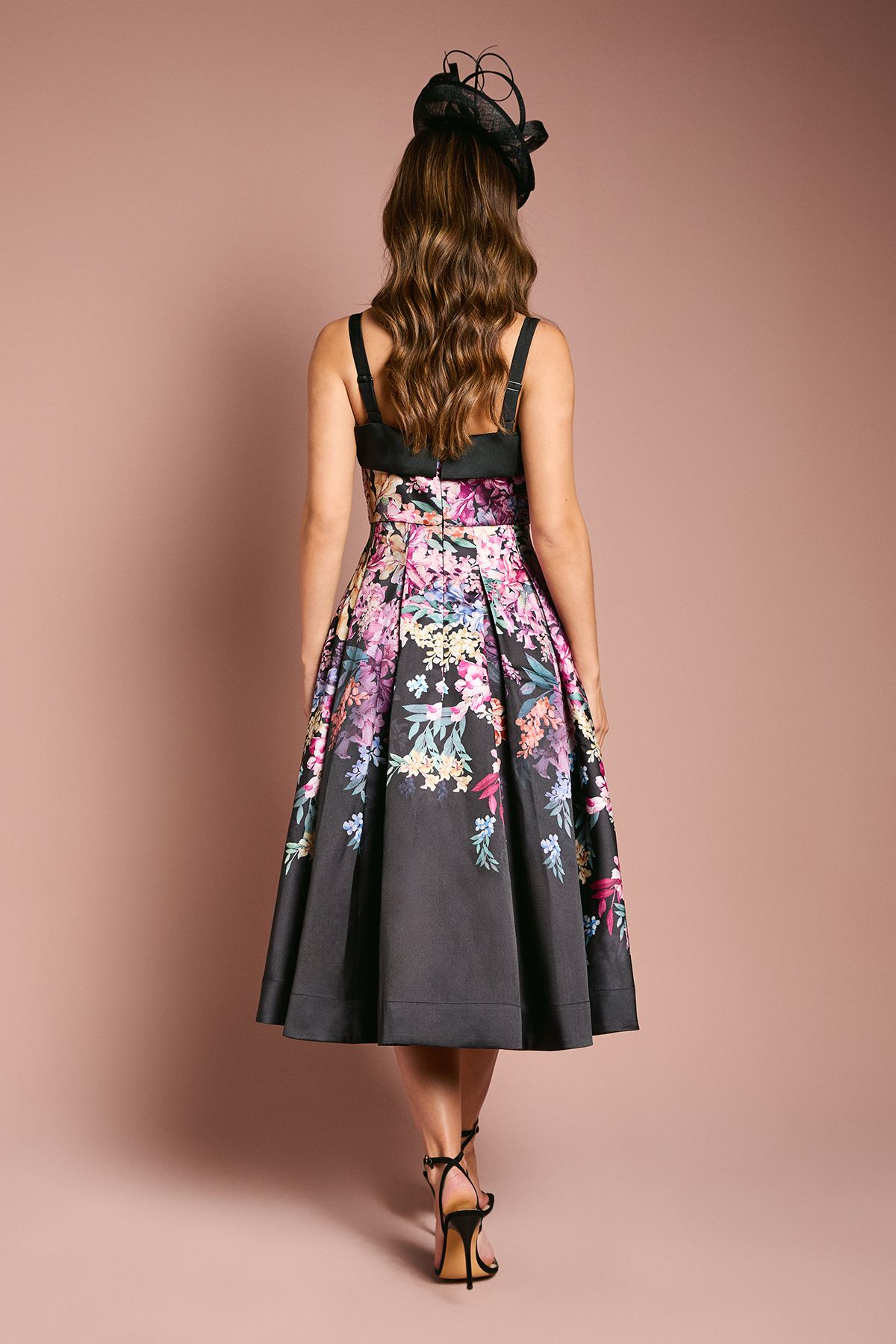 Coast Print Full Skirted Twill Midi Dress Black image 4