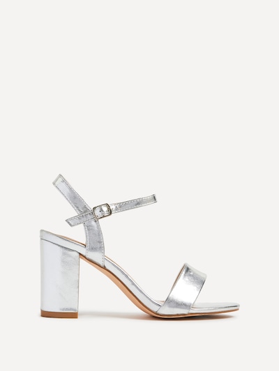 Linzi Skyline Silver Faux Leather Open Back Barely There Block Heeled Sandal