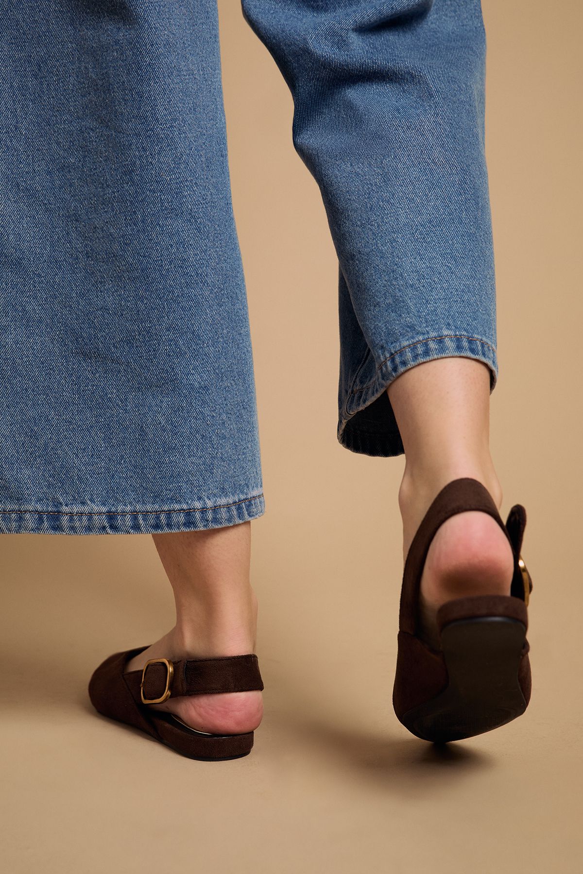 Oasis Billie Faux Leather Slingback Pointed Flat Shoes Chocolate image 4