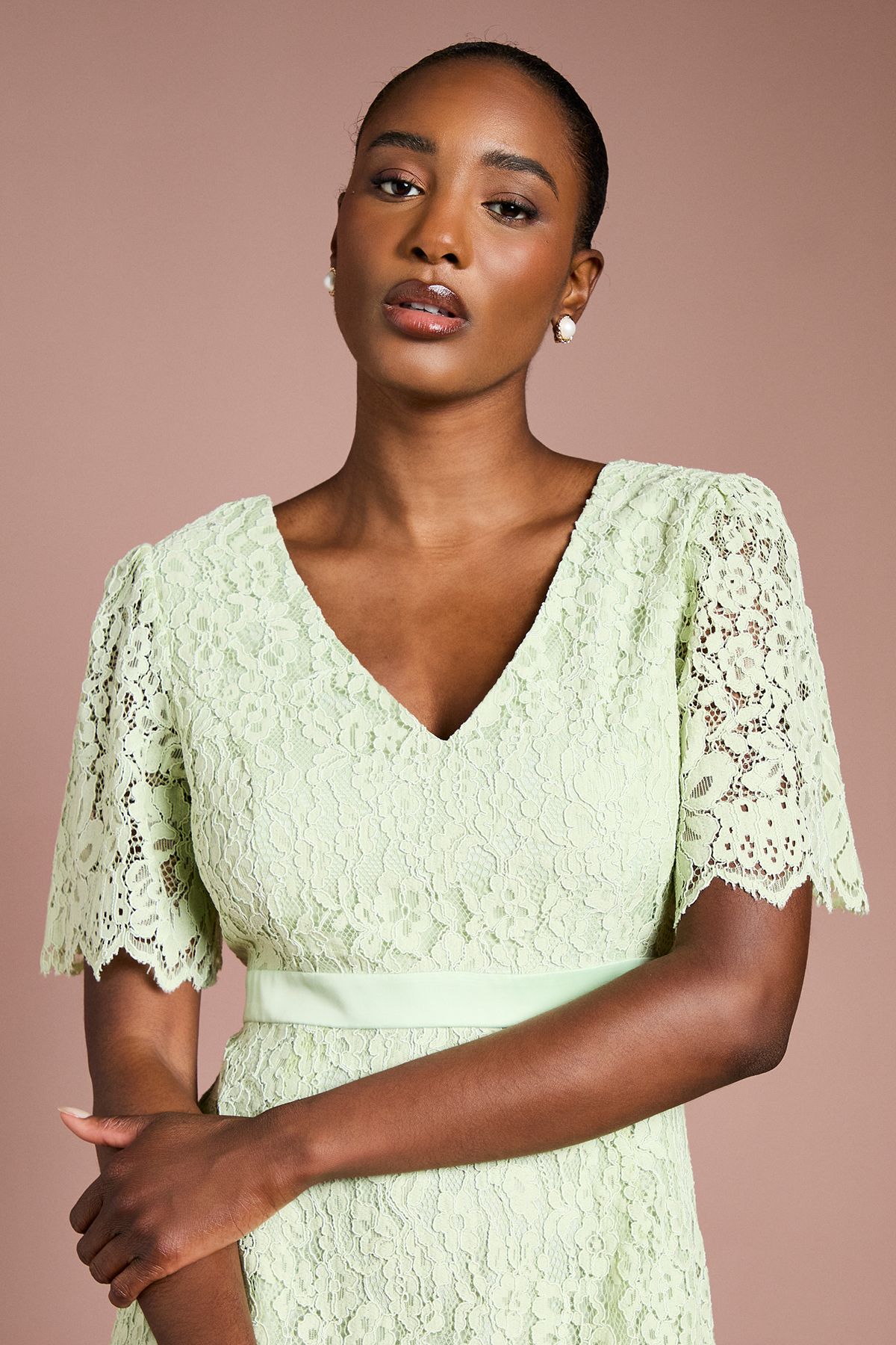 Coast Lace Angel Sleeve Midi Dress Sage image 4