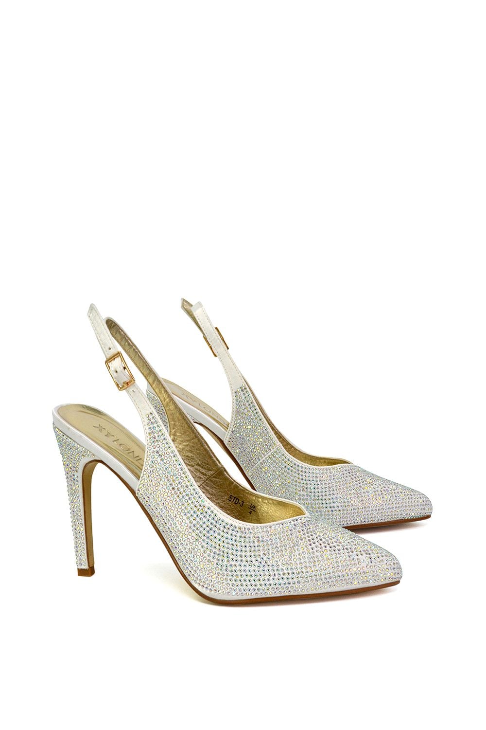XY London 'Divine' Diamante Pointed Toe Slingback Bridal High Heel Stilettos image 2
