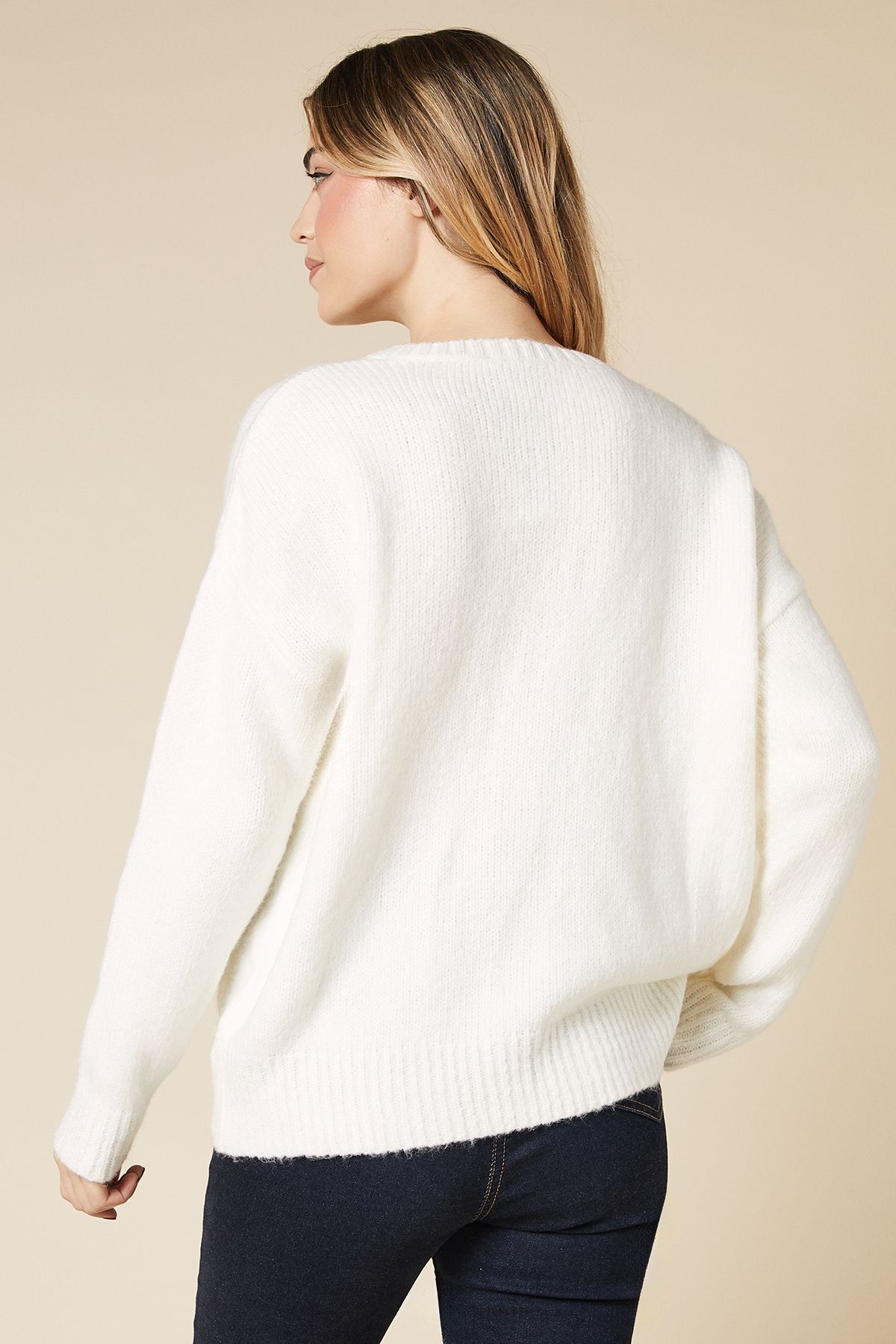 Dorothy Perkins Pocket Front V Neck Jumper Ecru image 3