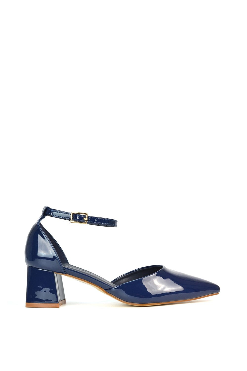 XY London 'Evie' Low Block Heel Pointed Toe Ankle Strap Court Shoes image 1