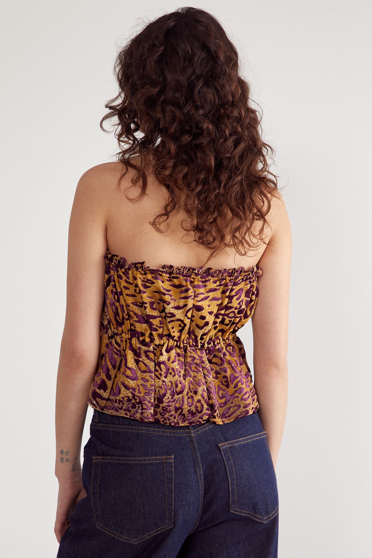 NastyGal Leopard Devore Contrast Tie Bandeau Ruched Top Mustard image 3