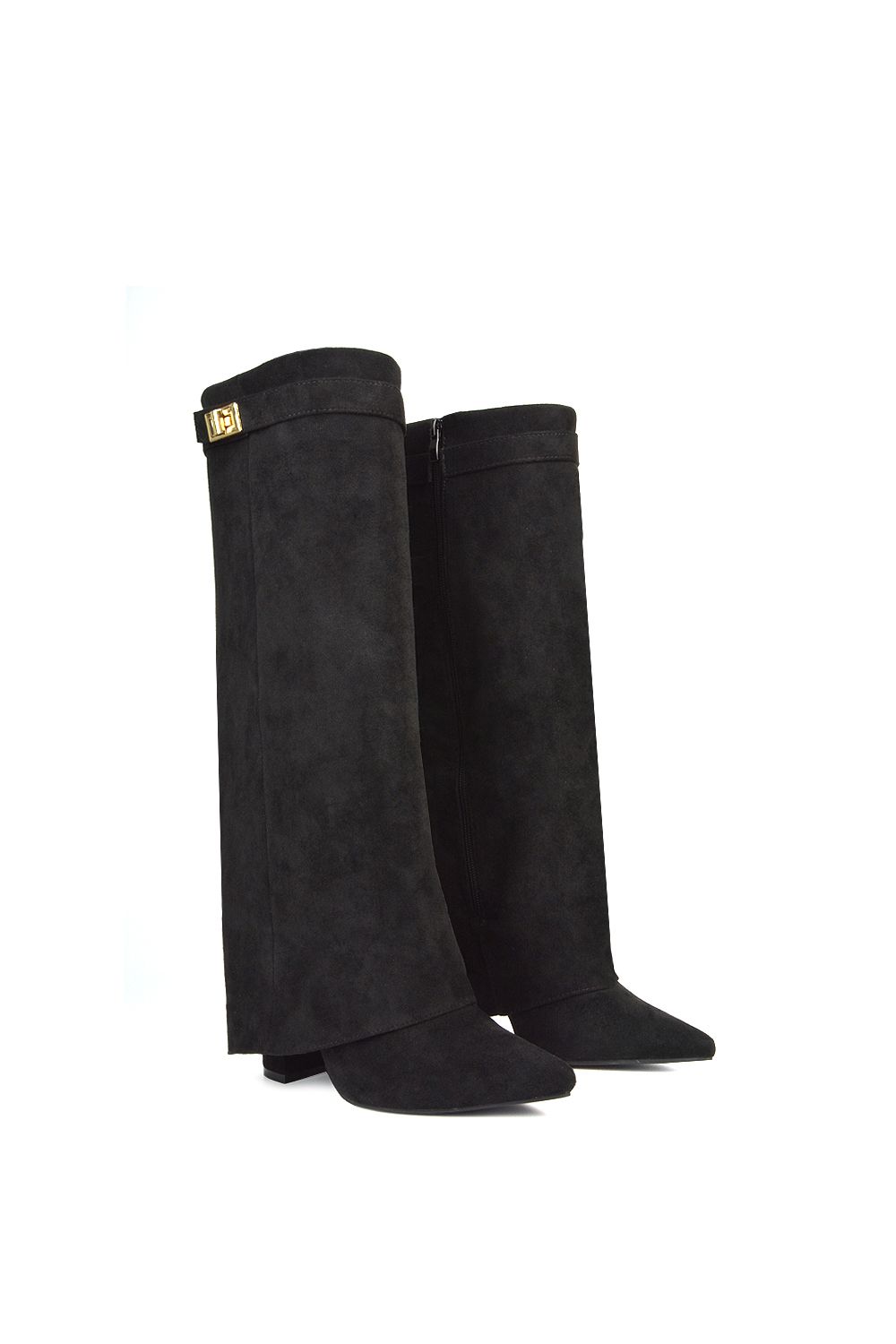 XY London 'Rayna' Block Heel Knee High Foldover Boots With Pointed Toe image 4