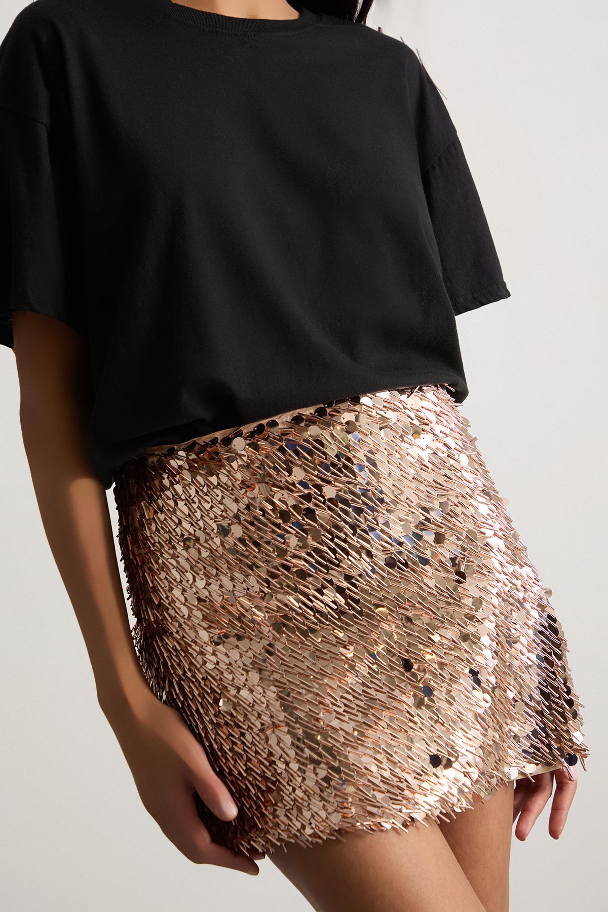 Warehouse Multi Sequin Mini Skirt Rose Gold image 4