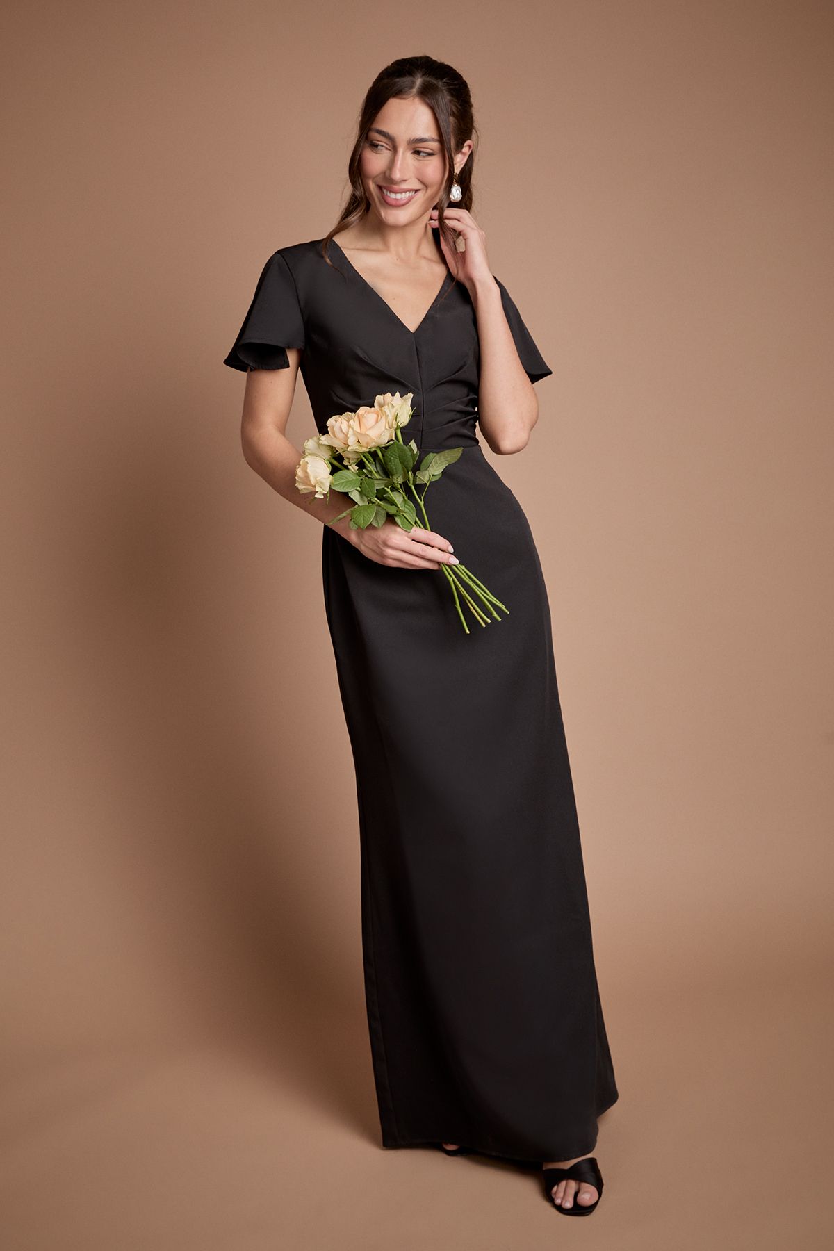 Coast Crepe Fold Detail Bridesmaid Maxi Dress Black