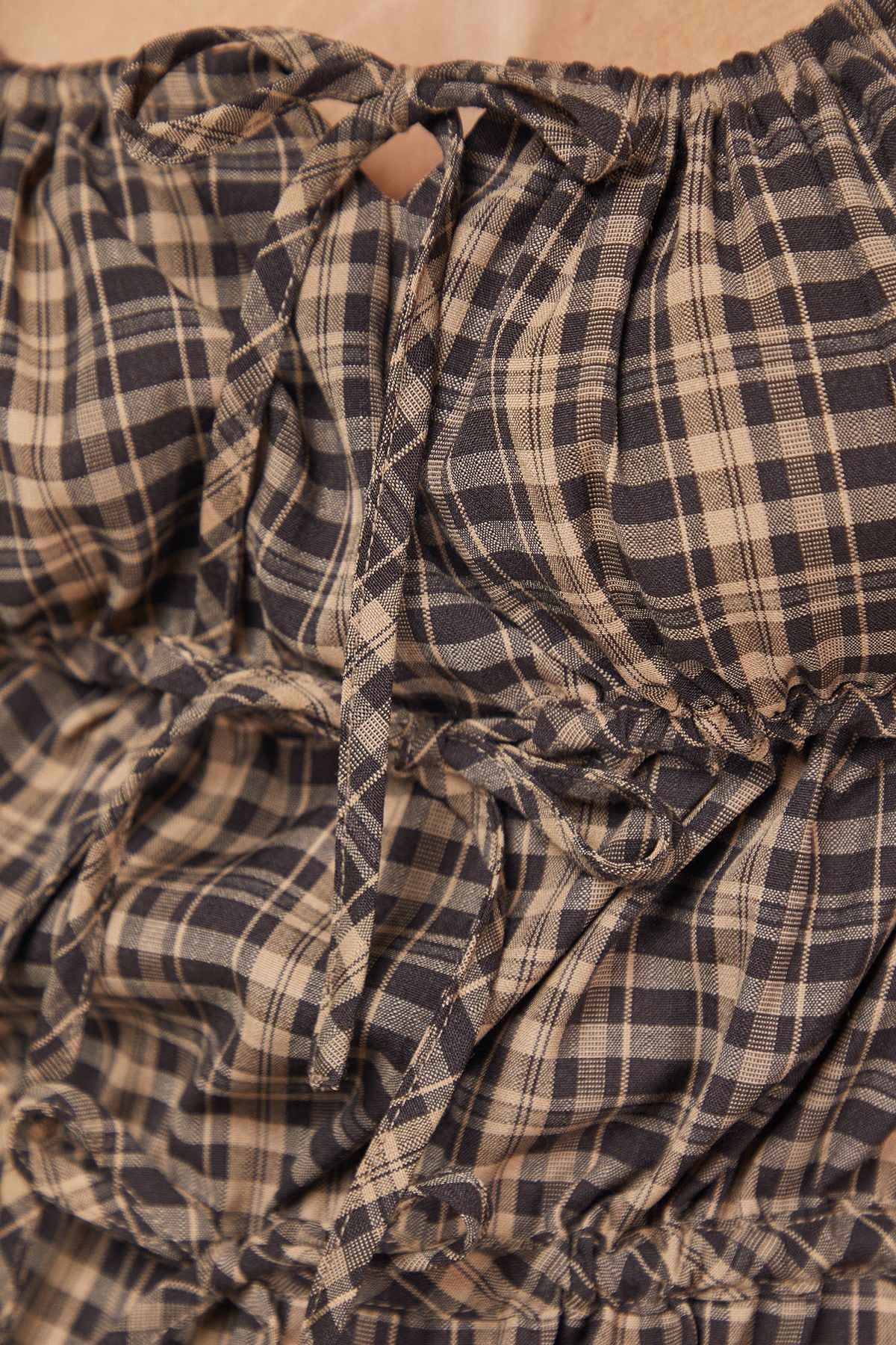 Warehouse Check Tie Front Square Neck Blouse Brown image 5