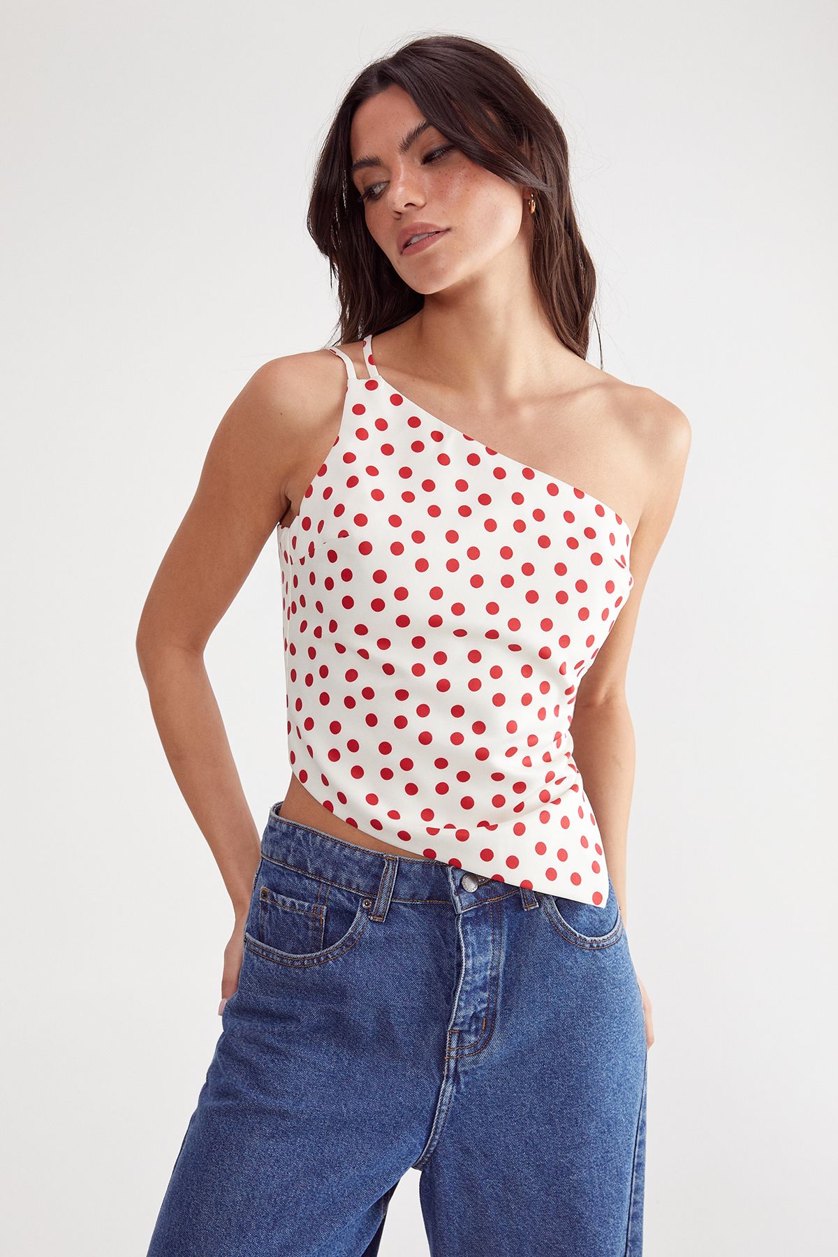 NastyGal Tailored Spot Print Asym Top Ivory image 1