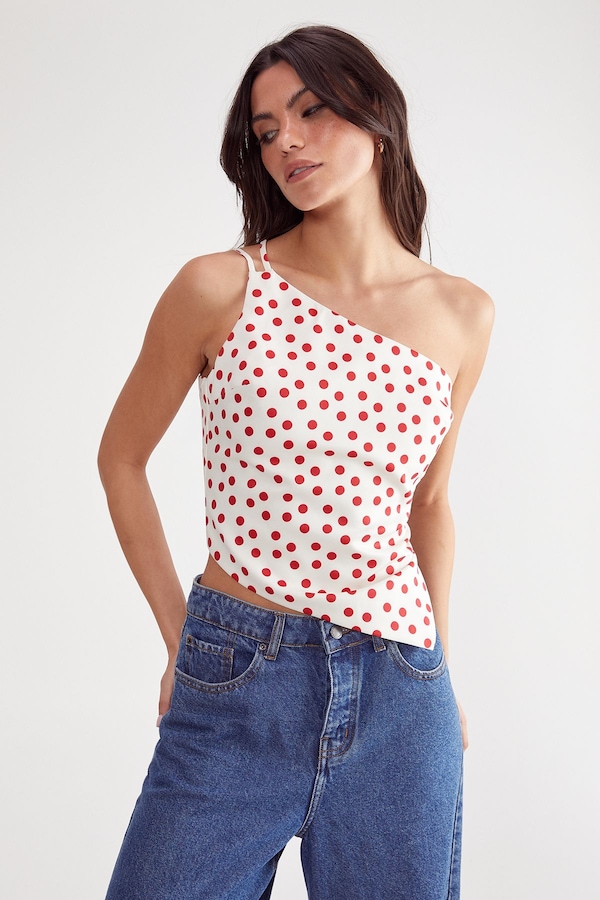NastyGal Tailored Spot Print Asym Top Ivory