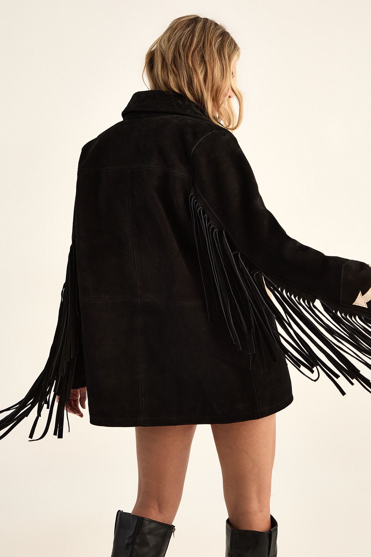 NastyGal Real Suede Embroidered Western Shirt Black image 4