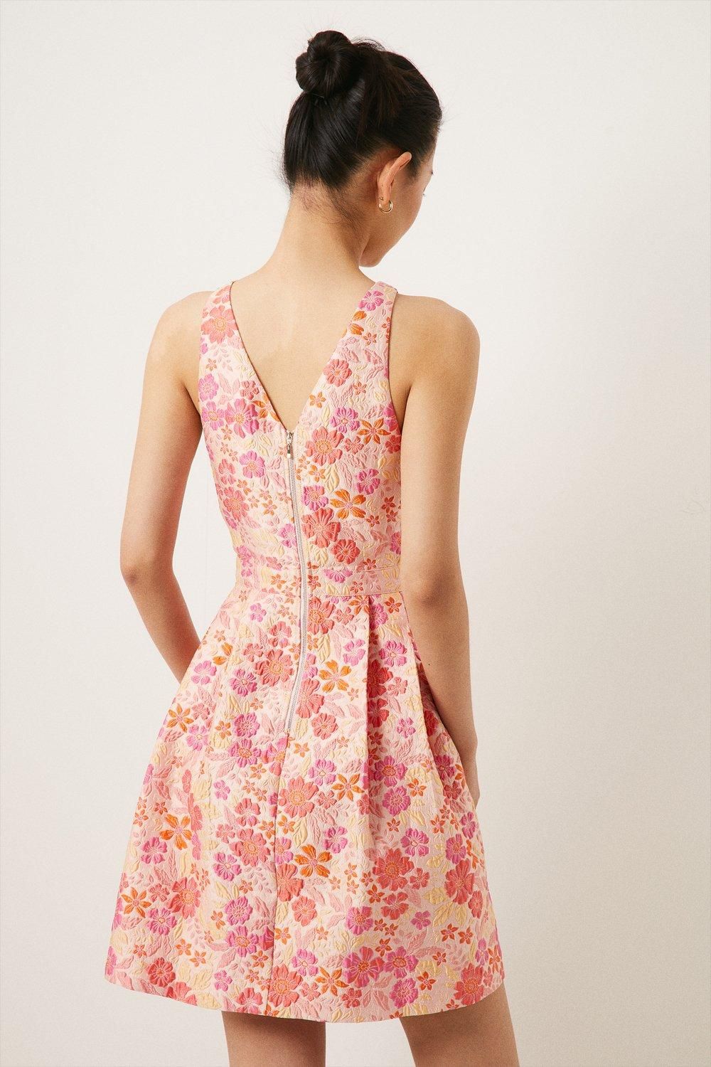 Oasis Floral Jacquard Halter Swing Dress Multi image 3