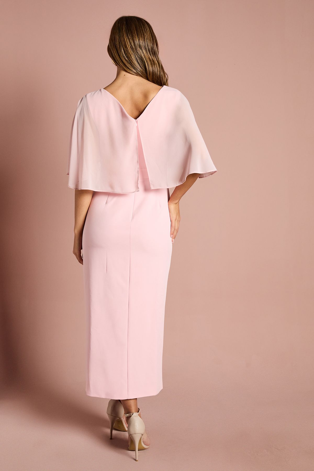 Coast Chiffon Cape Pencil Dress Blush image 3
