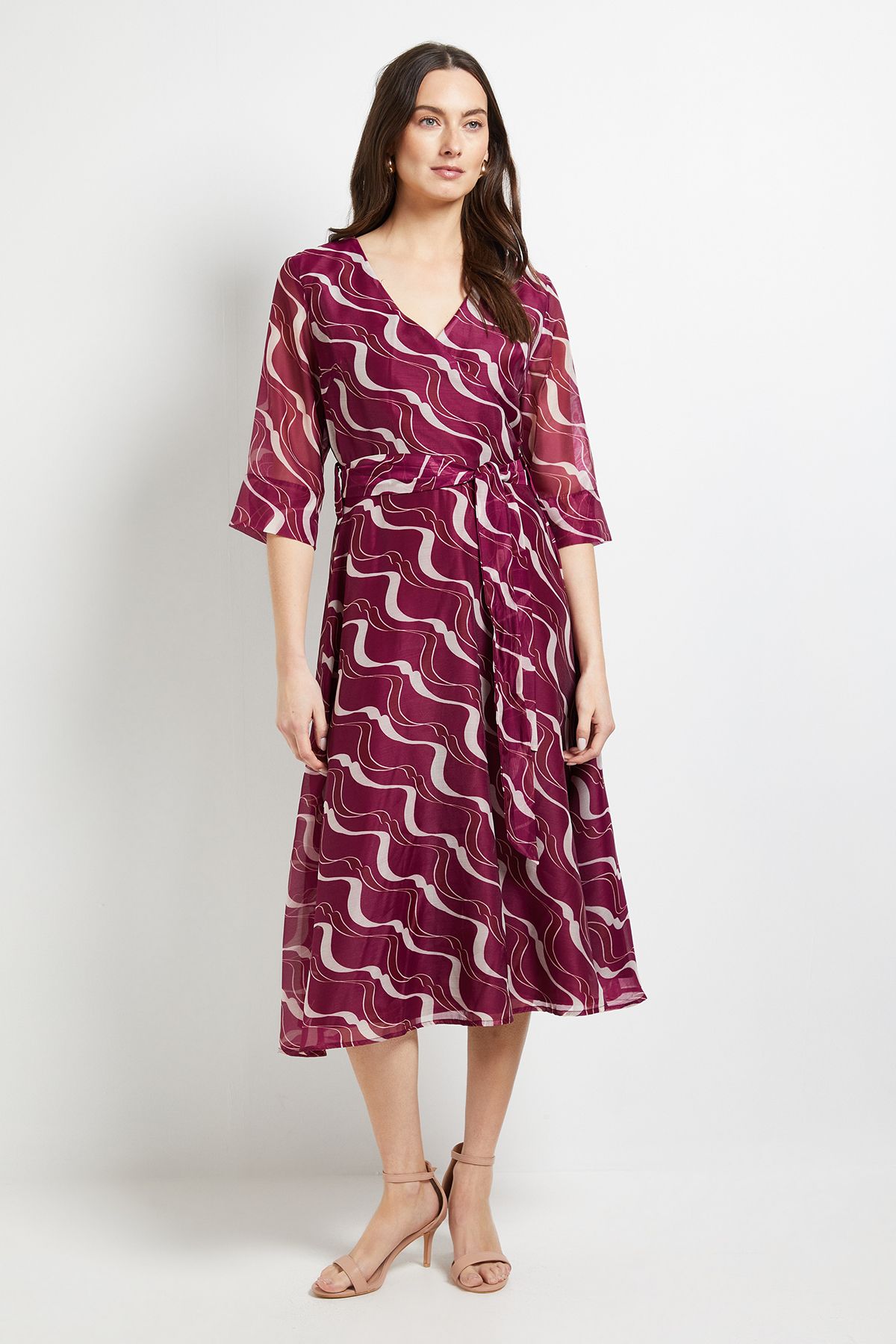 Principles Fit and Flare Wrap Midi Dress Berry
