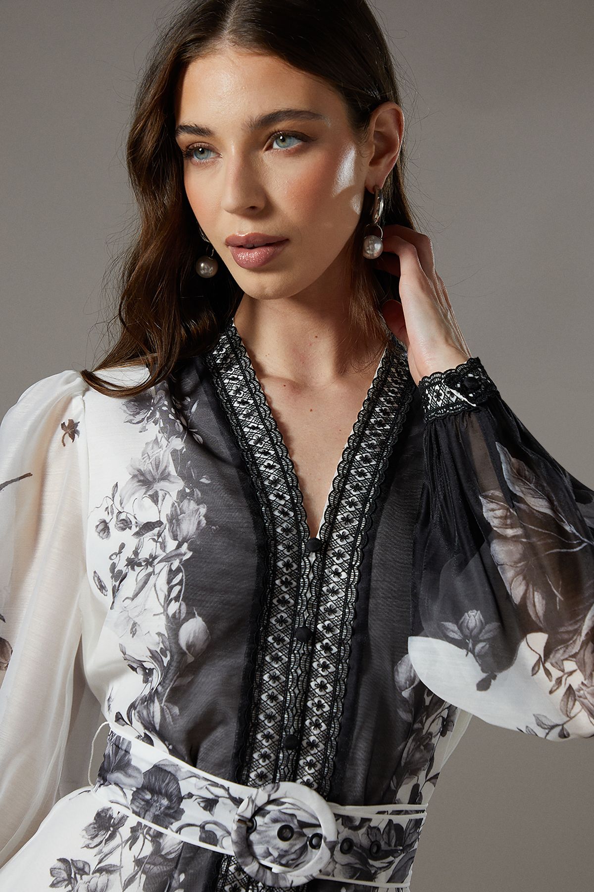 Coast Border Printed Organza Shirt Dress Mono image 2