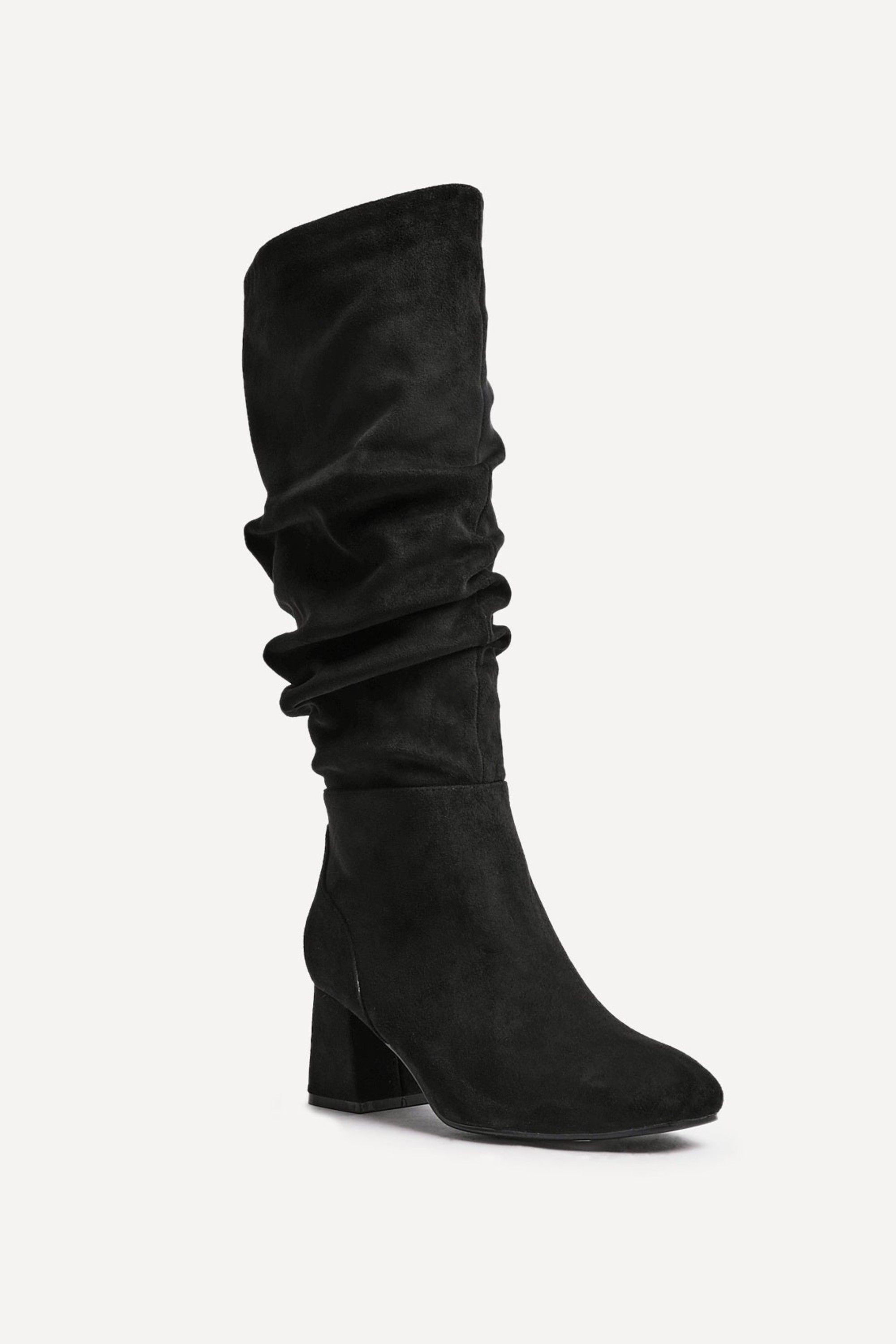 Linzi Inferno Wide Fit Black Faux Suede Ruched Long Heeled Boot image 4