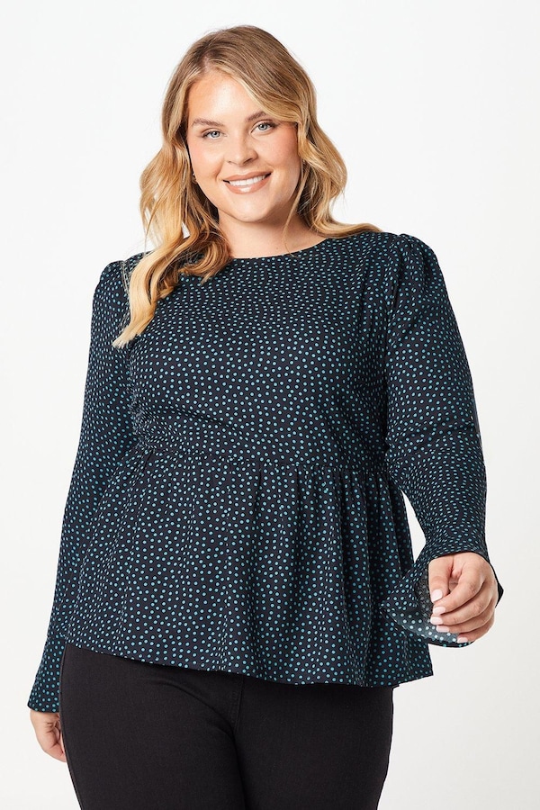 Dorothy Perkins Curve Empire Seam Smock Top Spot Print Black