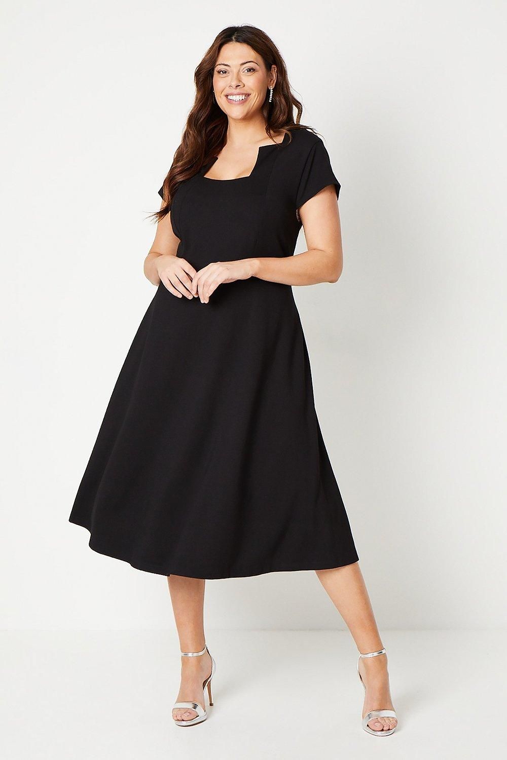 Coast Plus Ponte Midi Dress With Square Neckline Black