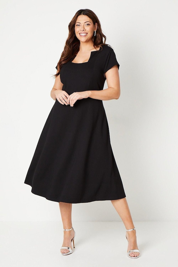 Coast Plus Ponte Midi Dress With Square Neckline Black