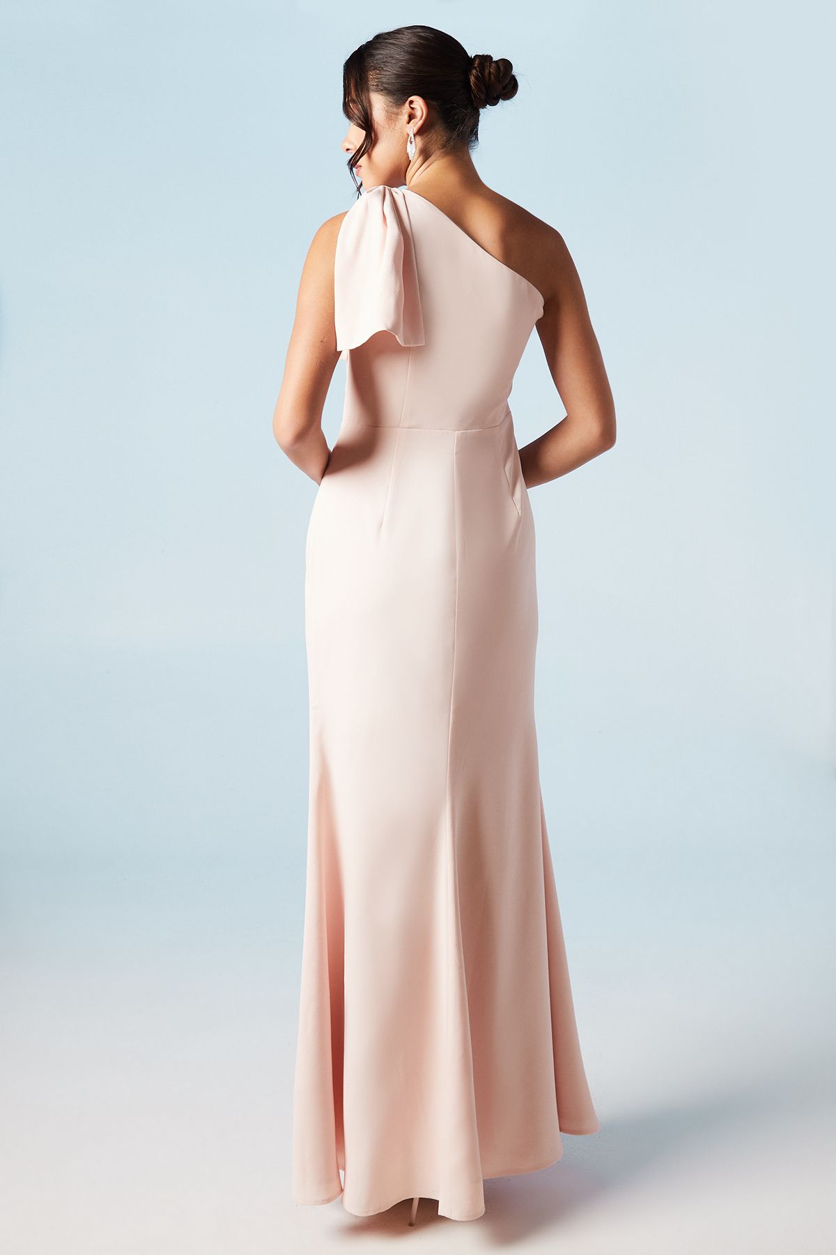 Coast Bow One Shoulder Puddle Bridesmaid Maxi Dress Blush image 3