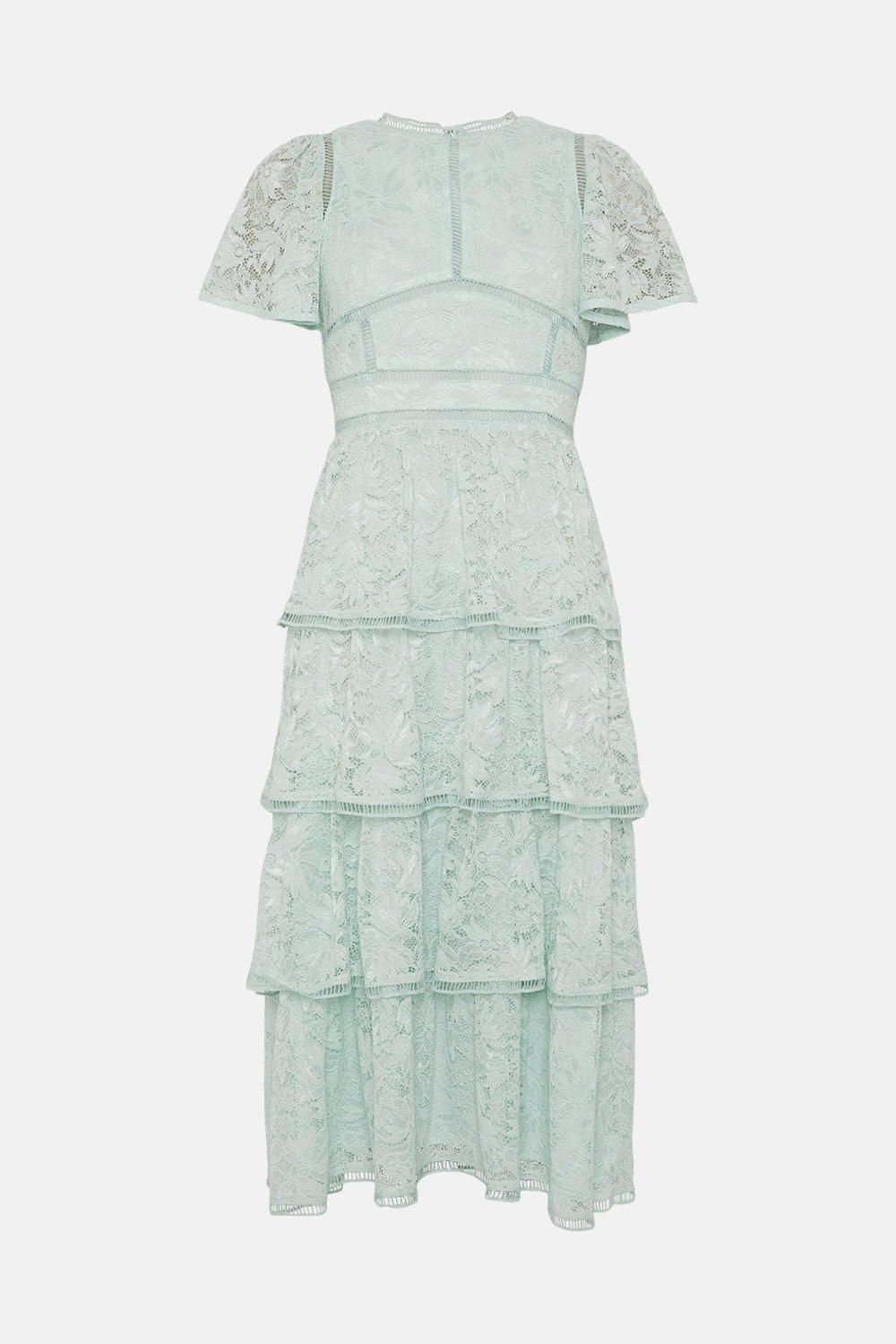 Coast Tiered Lace Dress With Flutter Sleeve & Trims Sage image 4