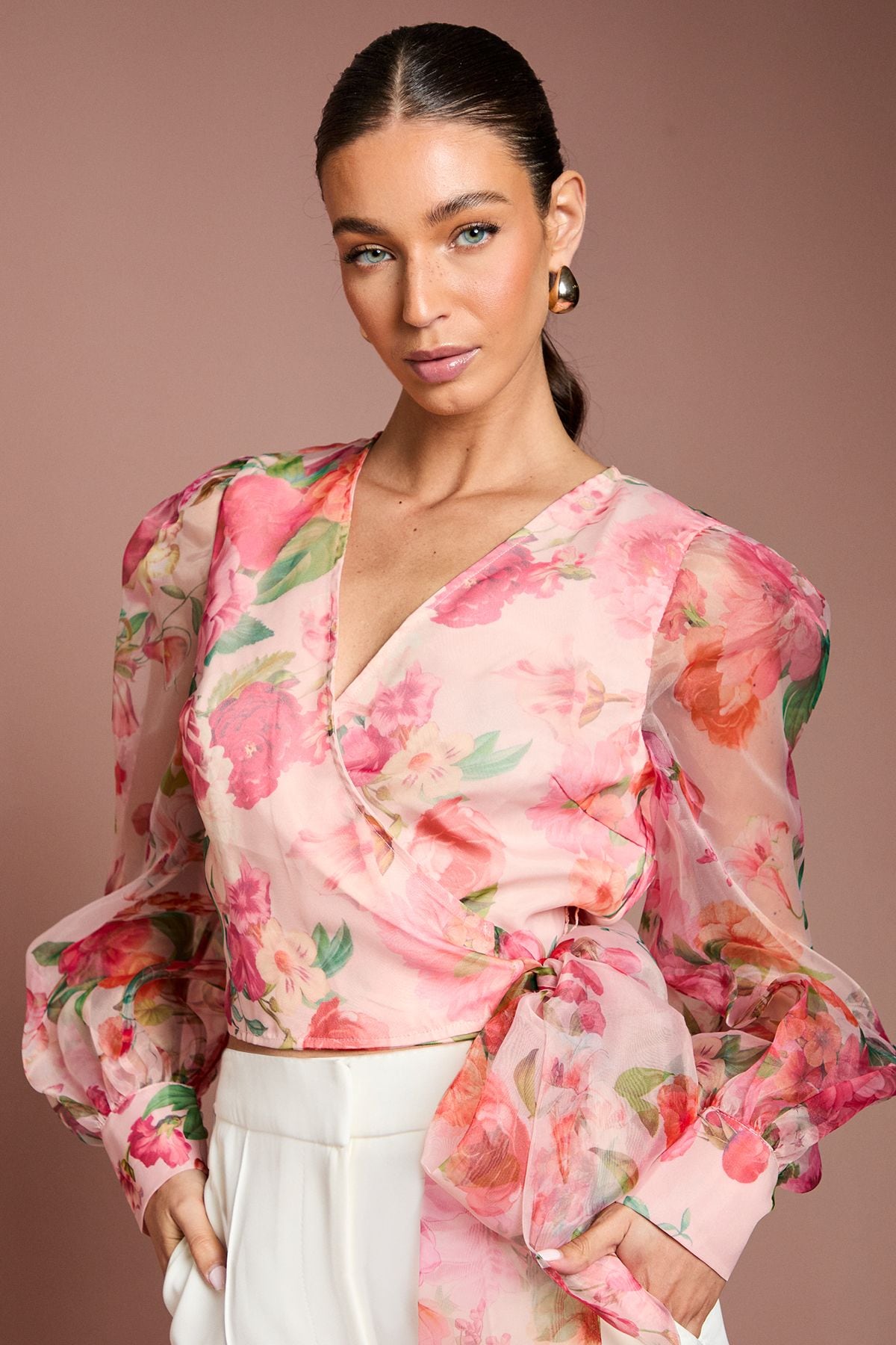 Coast Printed Organza Wrap Top Blush image 4