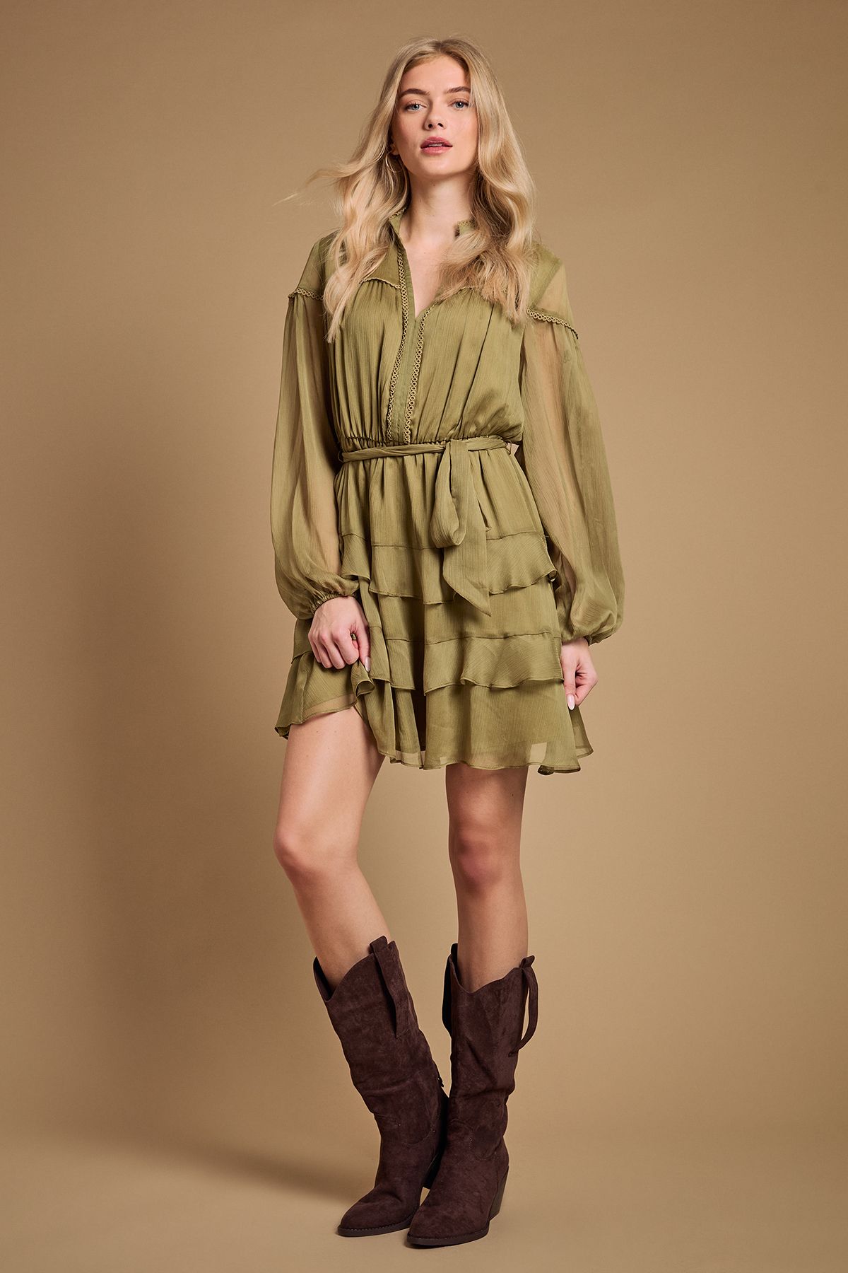 Oasis Wanda Faux Suede Slouch Western Calf Boots Chocolate image 2